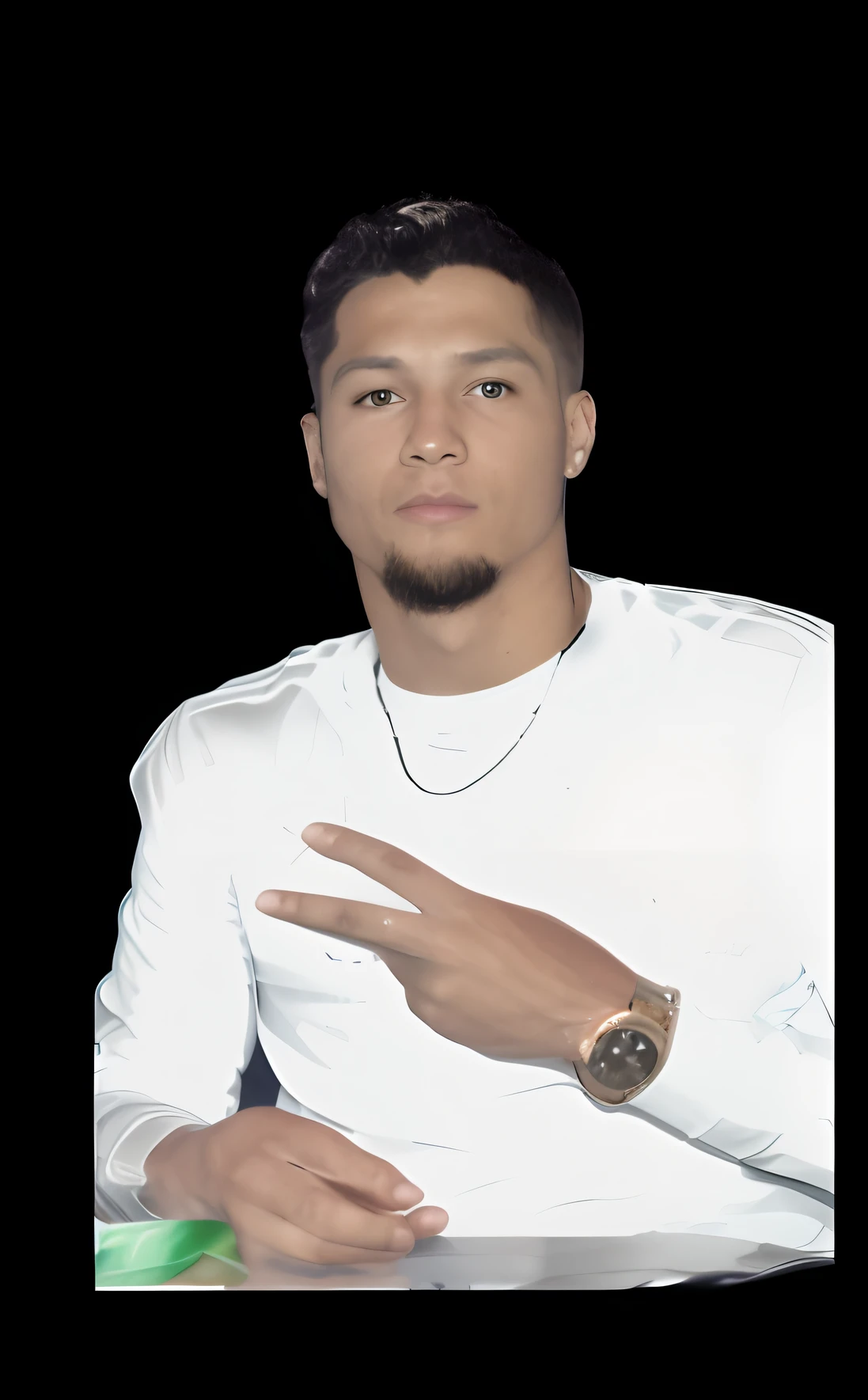 there is a man with a white shirt and a gold watch, taken in the early 2020s, headshot profile picture, album photo, andres rios, around 1 9 , edited in photoshop, 'white background'!!!, very very low quality picture, taken in 2 0 2 0, caio santos, ronaldo nazario fenomeno