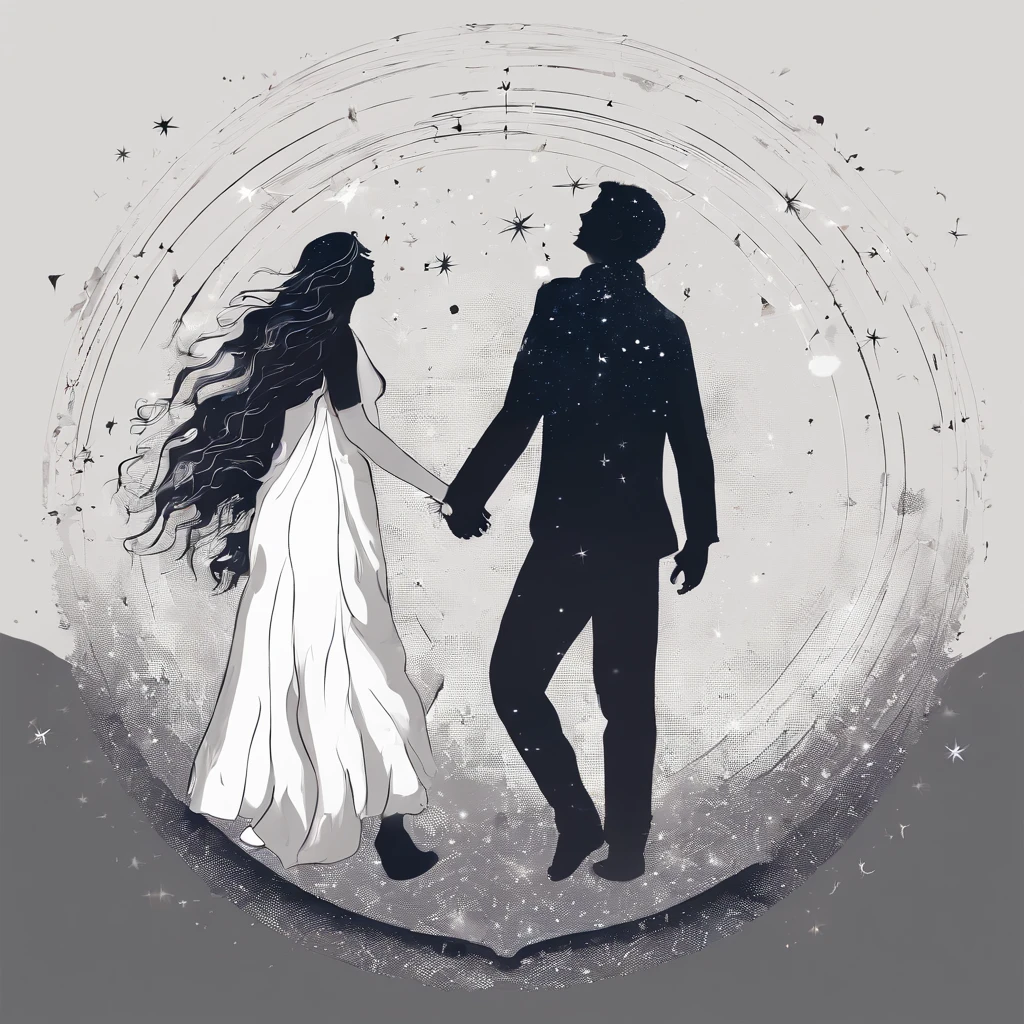 Album Cover Design Ideas:
1. Background with: Choose a dark night sky as the background. Draw a beautiful night view with twinkling stars.
2. The central figure: Draw a man and a woman with their hands together looking up at the sky. They looked at each other and smiled warmly.
3. Emotes: The eyes of men and women reflect emotions and feelings of happiness. In addition, A man holds a woman's hand, It indicates that they are connected to each other and dependent on each other..
4. concept: This album focuses on love and gratitude., The design emphasizes the relationship between two people who support and understand each other. The beauty of the stars and the night symbolizes their love and hope for the future.