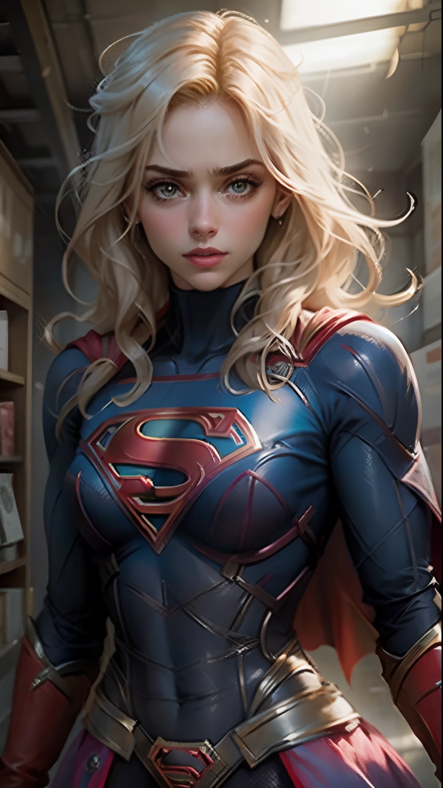 Uma mulher , Supergirl soltando raios vermelhos pelos olhos