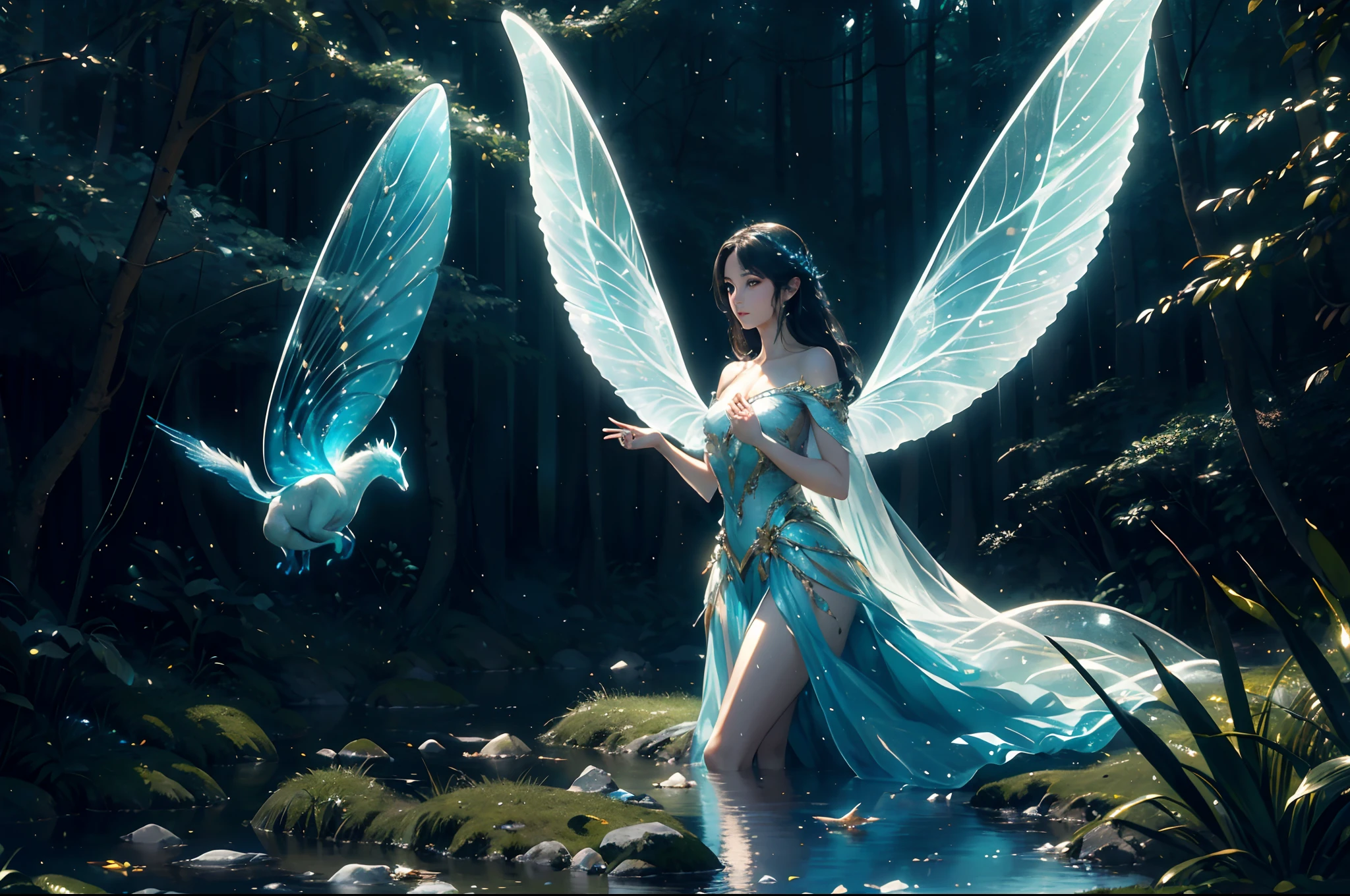 (best quality,highres,(realistic,photorealistic,photo-realistic:1.37)),fantasy creature,warm tone,surreal landscape,glowing,highly detailed,wings,scales,magic,ethereal,beautiful eyes,sharp focus,soft glowing light,mysterious,enchanted forest,tail,sharp claws,vivid colors,mythical,mythical creature,majestic,horn,otherworldly,fantastical,fairy tale-like,enchanted,glittering,mesmerizing,secrets hidden,whimsical,floating,peaceful ambiance,dreamlike,unearthly,iridescent,gossamer,translucent,elusive,graceful,grainy texture
