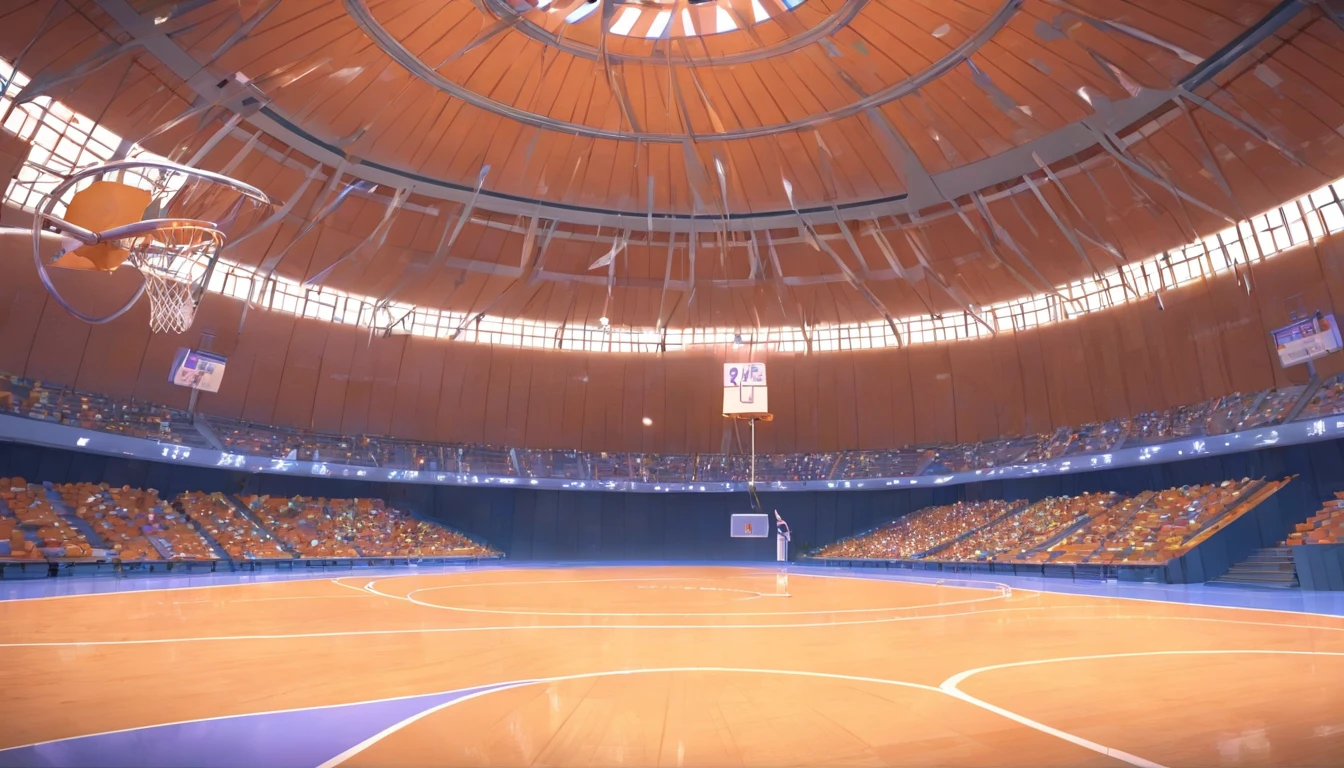 Interior of a large basketball hall，basketball ball