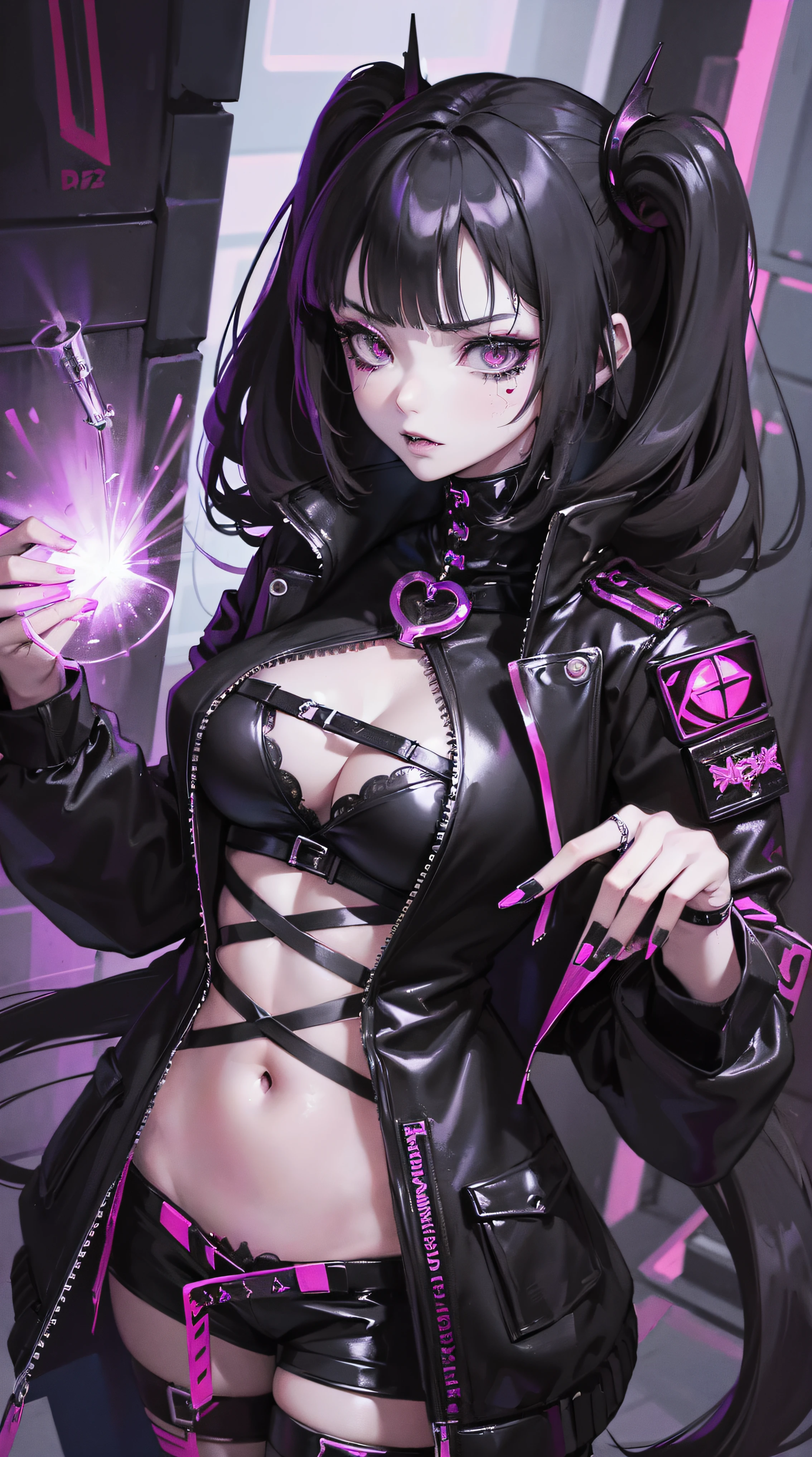 a close up of a person with a weird face and nails, gothic maiden anime girl, gothic - cyberpunk, cyberpunk horror style, gothic art style, detailed digital anime art, gothic art, demon anime girl, gothic girl face, anime style 4 k, dark art style, anime cyberpunk art, gothic aesthetic, 1 7 - year - old anime goth girl, gothic horror vibes
