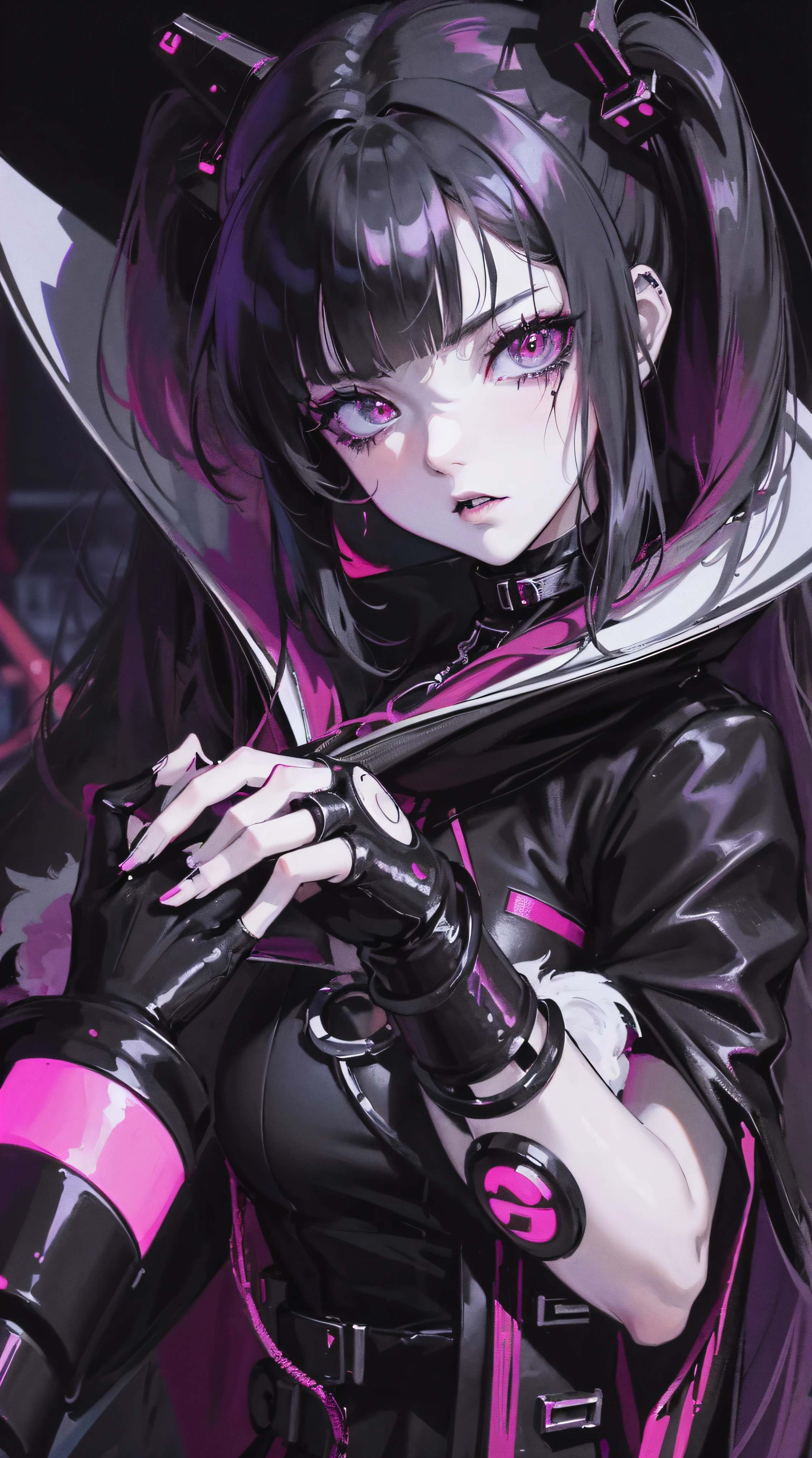 a close up of a person with a weird face and nails, gothic maiden anime girl, gothic - cyberpunk, cyberpunk horror style, gothic art style, detailed digital anime art, gothic art, demon anime girl, gothic girl face, anime style 4 k, dark art style, anime cyberpunk art, gothic aesthetic, 1 7 -  - old me goth girl, gothic horror vibes