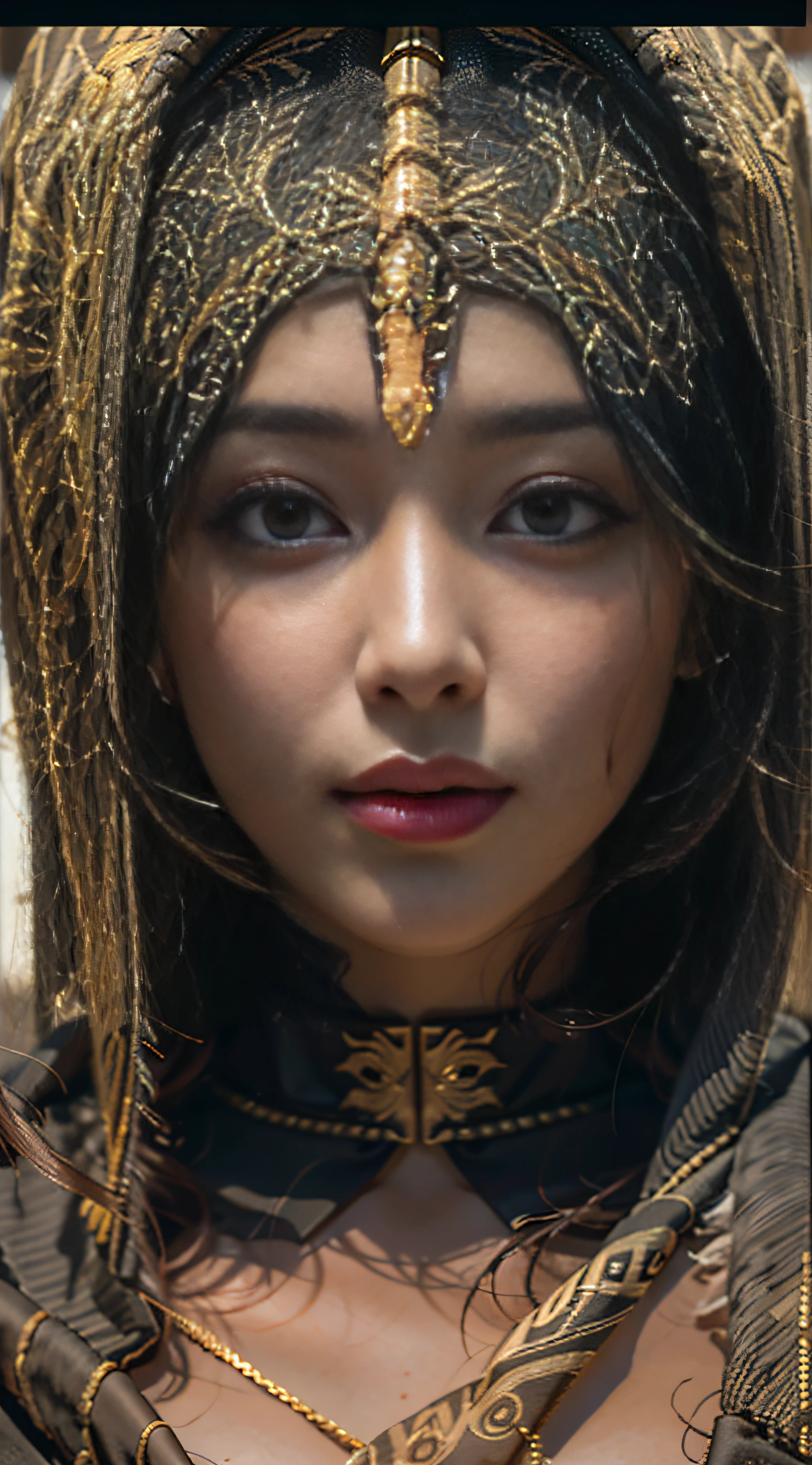 in a panoramic view,photorealestic,cyber punk style,Blue sky, Endless golden desert,Military base in the desert,3girl,Wearing a high-tech burqa in black Arabian style(Burqa),Dressed in gorgeous gold Arabian high-tech clothing,Wearing a black high-tech headscarf(hijabi sluty),Black high-tech veil(niqab),High-tech combat equipment hangs on the body,Carry a sci-fi rifle,Sci-fi Saber,Standing in front of a military base,Sharp eyes,professinal,Meistwick,commissioned,best qualtiy,color corrected,After fixation,Retouching,Improvement,Epic,Tone-mapping,the detail, highly detailed, digitial painting, art stations, Conceptual map of the long dam, Smoothness, Sharp focus, Beautiful illustration, photore, The light from the back window is backlighted, 动态照明, Mist, 复杂, cinematic grain, professinal, face to the viewer,(Beautiful m3d_woman, Perfect M3D_face,), Volumetriclighting, subsurfacescattering, Good highlights, Good shadows, cinematic ligh