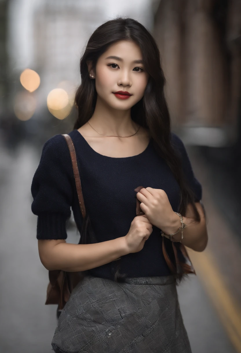 arafed asian woman in a blue sweater and plaid skirt posing for a picture, portrait of jossi of blackpink, gemma chen, yasumoto oka, blackpink jennie, ann takamaki, roseanne park of blackpink, seifuku, kim hyun joo, jen zee, portrait of high school girl, jossi of blackpink, portrait of christy ren