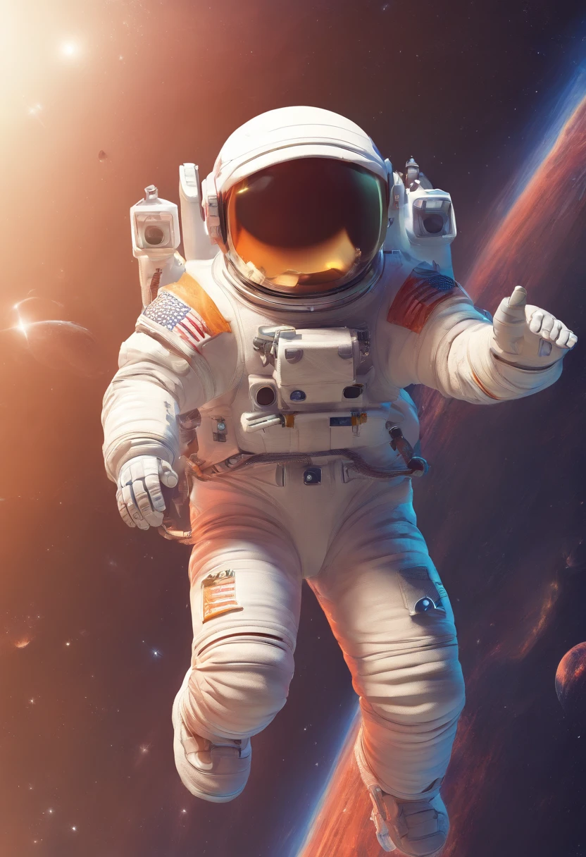 Astronaut,Cute space helmet,Space exploration,Suzanne Kassler,Astronaut - cute shot,Masterpiece, k hd, Detailed details,pixar-style,levitating,in weightlessness,space,Colors are rich