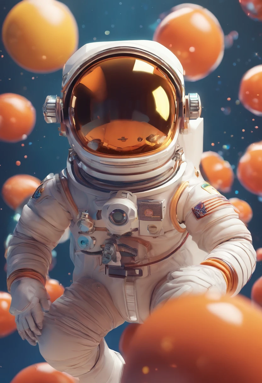 Astronaut，Cute space helmet，Space exploration，Suzanne Kassler，Astronaut - cute shot,Masterpiece, k hd, Detailed details,pixar-style，levitating，in weightlessness，space，Colors are rich