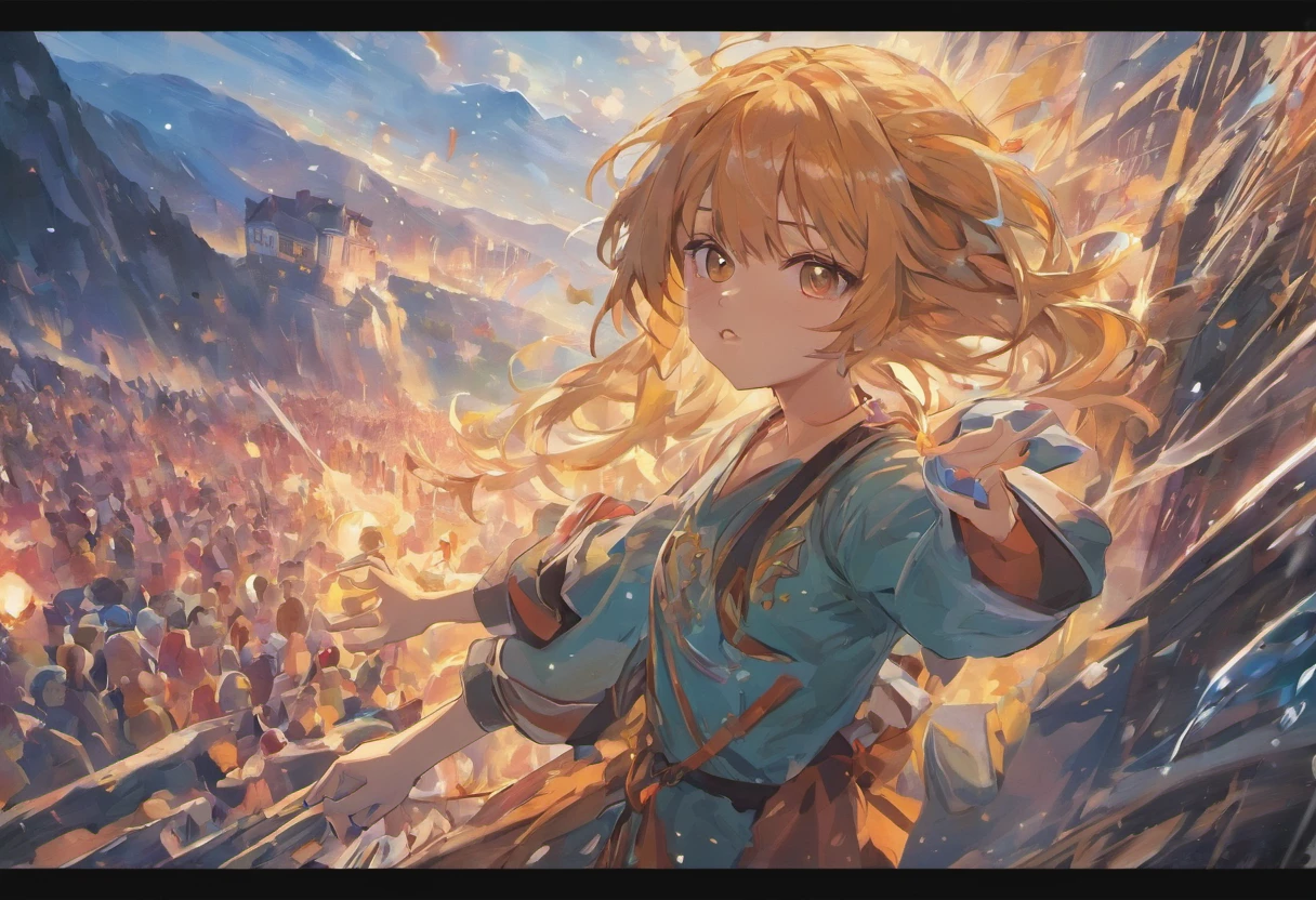 Thousands of students climbed the mountain, Treading on each other，Scramble，It was crowded，A lot of people，Exaggeration，The mountains were packed with students, One of the students stepped on the crowd to lift the gold trophy, The scene is not big, Clear and clear, 4K, Oil painting texture, No details required, Artistic sense, Sense of painting, Classical oil painting, Mixed with irony，