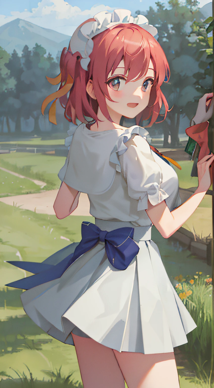 Lori lifted her skirt，JK skirt，grassland background