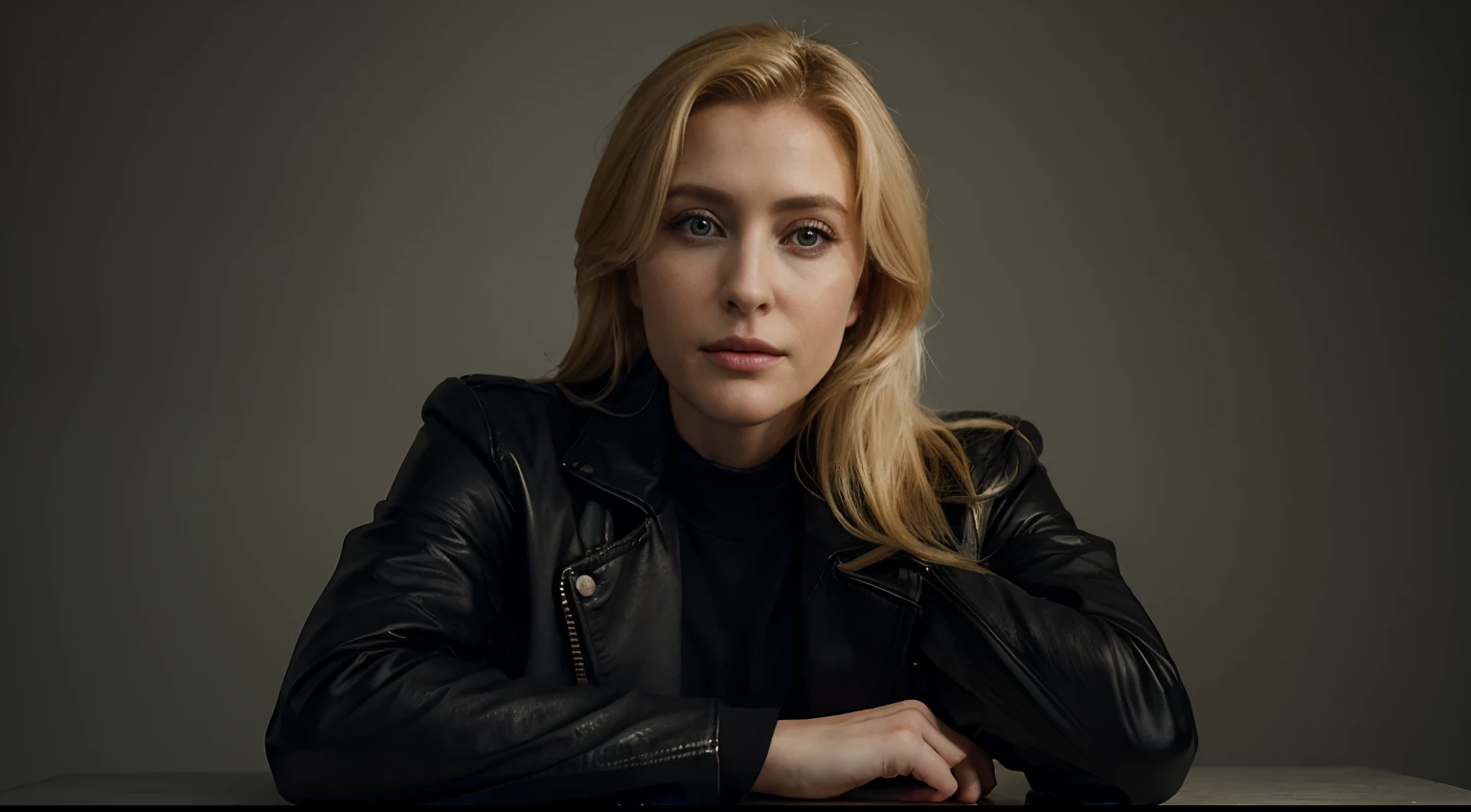 a woman with blonde hair and a black jacket, a character portrait by Gillian Anderson, reddit, figurativism, androgynous, character, masculine