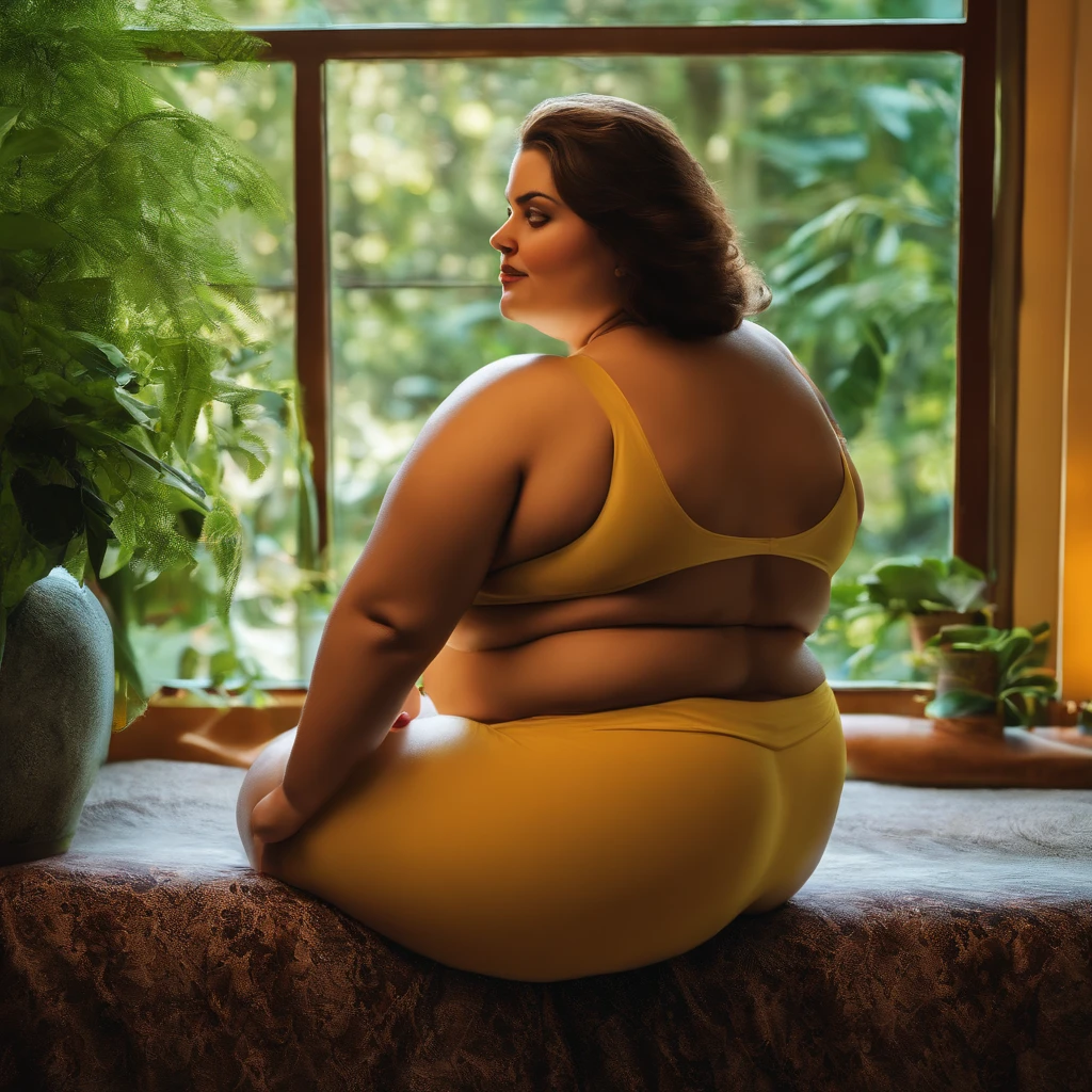 Retrato realista, High resolution very fat woman, sozinha na sala de casa, sem roupa nsfw