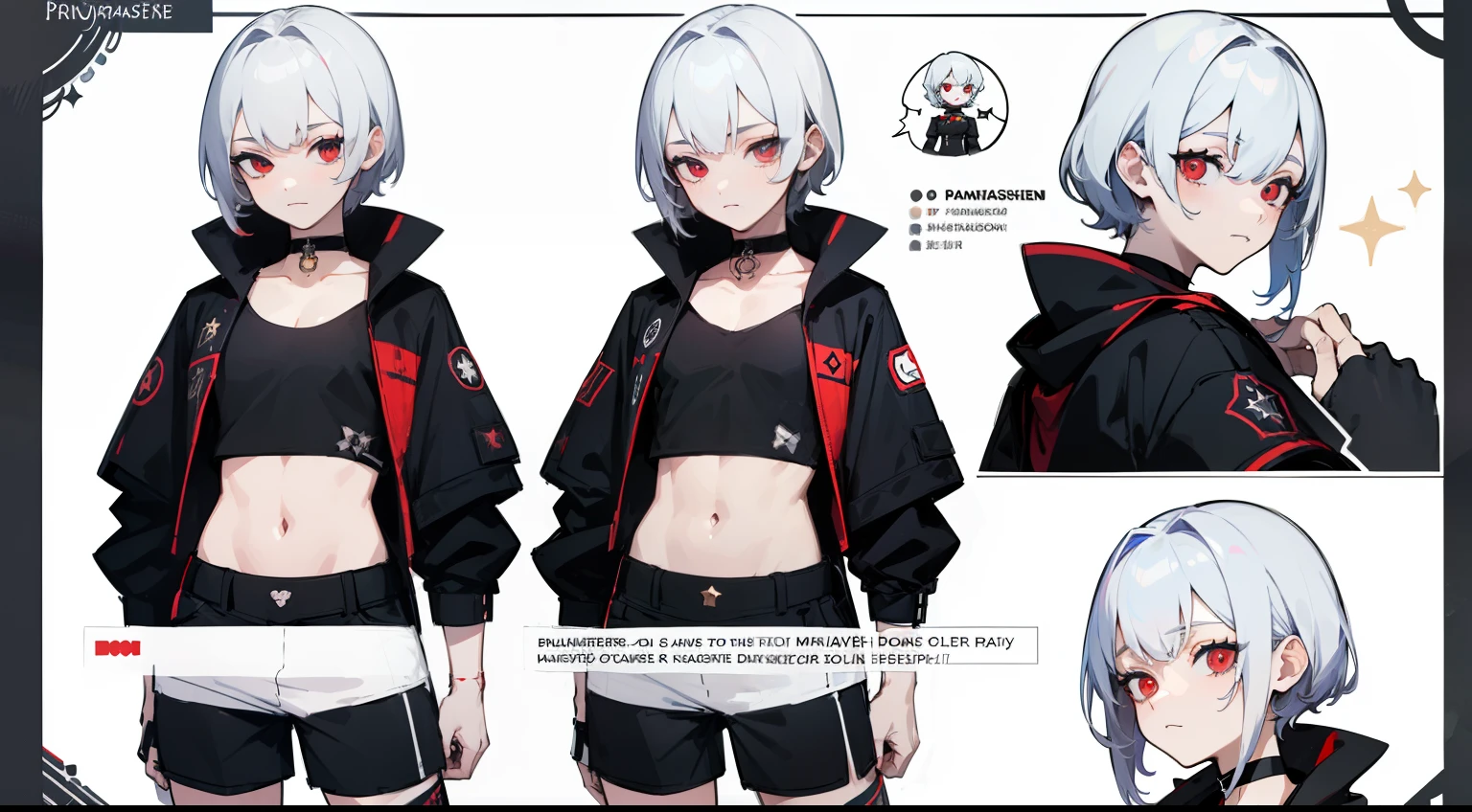 (character design sheet, ((same character)), front, side, back), 2d anime style, anime moe art style, 1boy, genderless, pink hair, long bangs, a slender twisted braid, golden eyes, glowing eyes, one-piece swimsuit, white tights, black hands with black claws, cute art style, anime style illustration, by Kamagurka, in pixiv, pixiv style, pixiv, In anime style, anime art style, full body commission