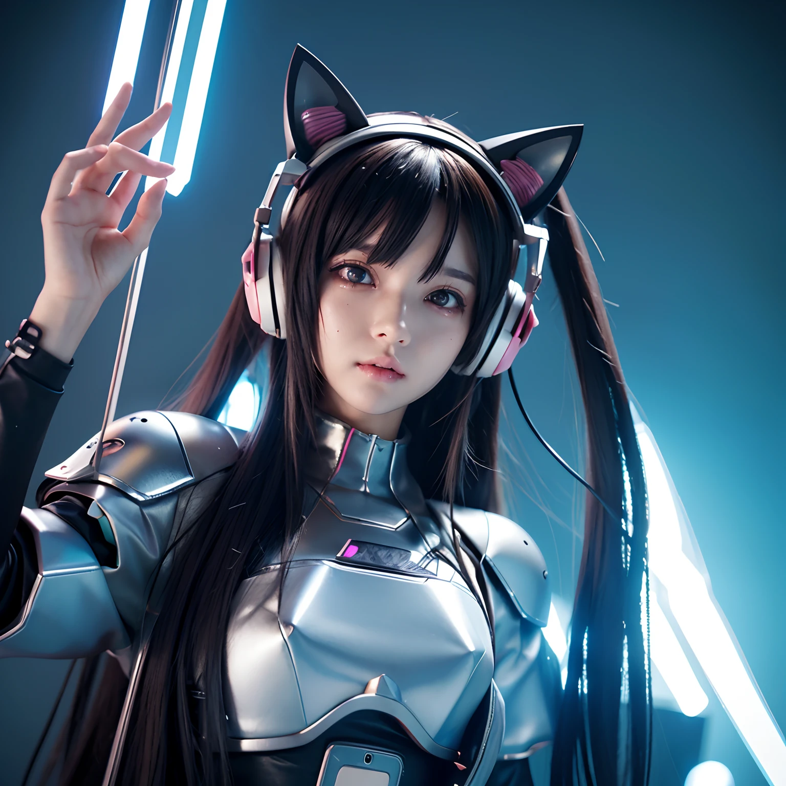 Anime girl futuristic costume with cat ears and headphones, Cute cyborg girl, Digital cyberpunk anime art, cyberpunk anime girl mech, female cyberpunk anime girl, cyberpunk anime girl, beautiful girl cyborg, perfect android girl, anime cyberpunk art, portrait anime space cadet girl, dreamy cyberpunk girl, digitl cyberpunk - anime art, girl in mecha cyber armor, cyberpunk beautiful girl