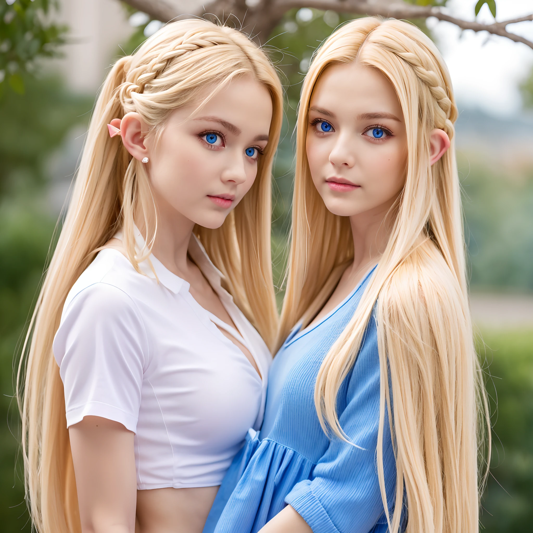 1girll, Blonde hair, Pointy ears, Blue eyes, Clothes lift, Solo, hair adornments, hair pin, Long hair, shirts lift, Braid, view the viewer, Lips, lifted by self, cavalos, Upper body, navel, day,White shirt,