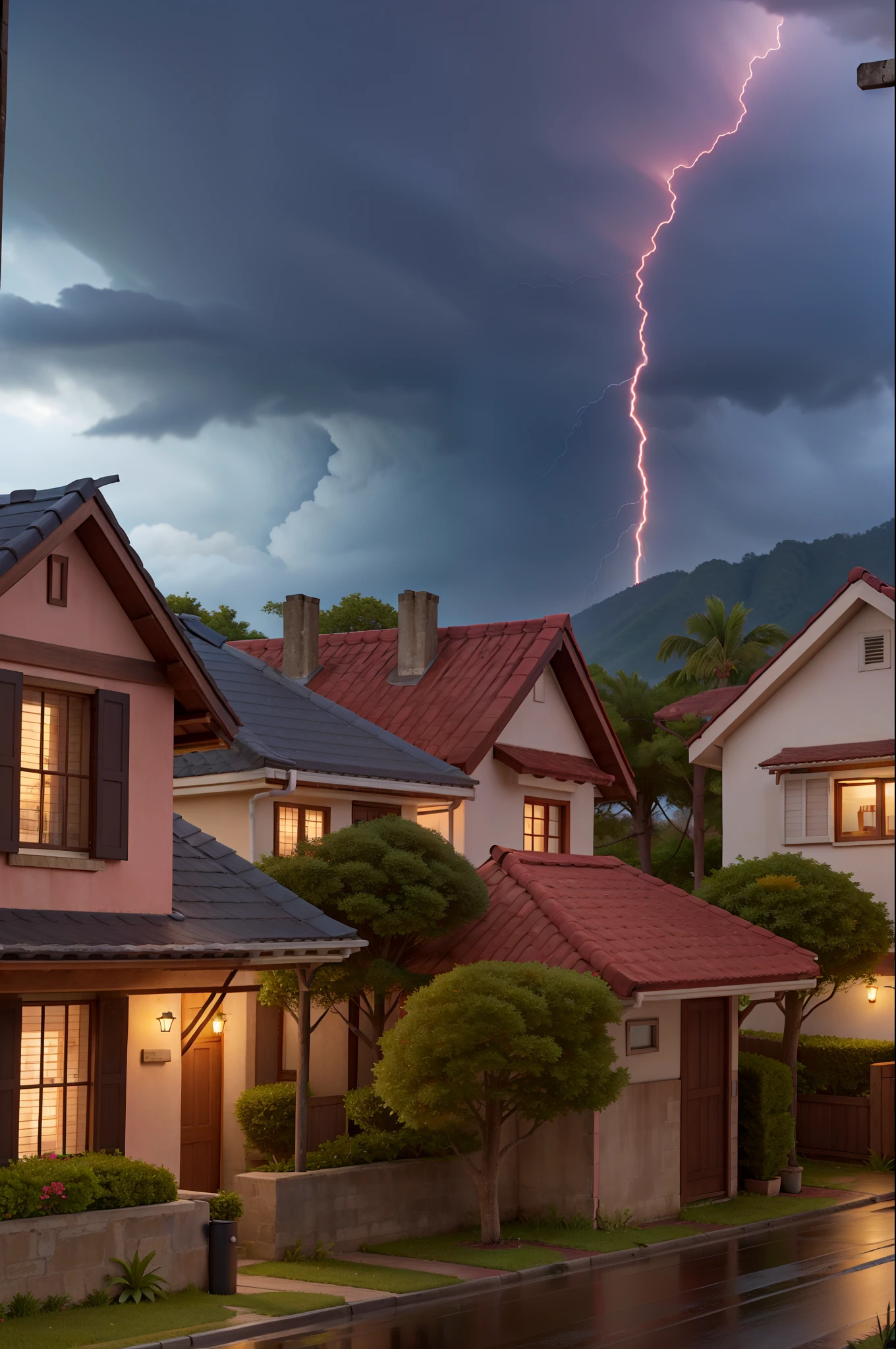 Crie a imagem de 1 home na cidade, And the same town is raining, com bastante ventania , and thunder , muita chuva