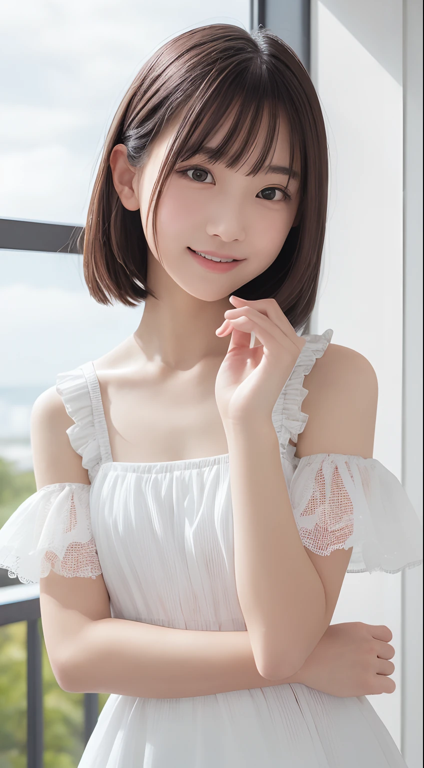 (Smile:1.3)、Raw photography、(((Ultimate beauty full body shooting)))、((glistning skin))、女の子1人、17-year-old beautiful girl in Prague、bright expression、((brown haired))、skirt by the、onepiece、bending forward、big breasts thin waist、thighs thighs thighs thighs、Short sleeve、((Big eyes that shine like jewels))、Glossy glossy skin、(Medium Hair:1.2)、No makeup、Beautiful bangs、Hair between the eyes、((​masterpiece、top-quality、ultra-detailliert、Film Light、intricate-detail、hight resolution、ighly detailed))、细致背景、8KUHD、Digital SLR、Soft light、hightquality、Film grain、FujifilmXT3 、Shallow depth of field、natural soft light、Kamimei、Lush bust、