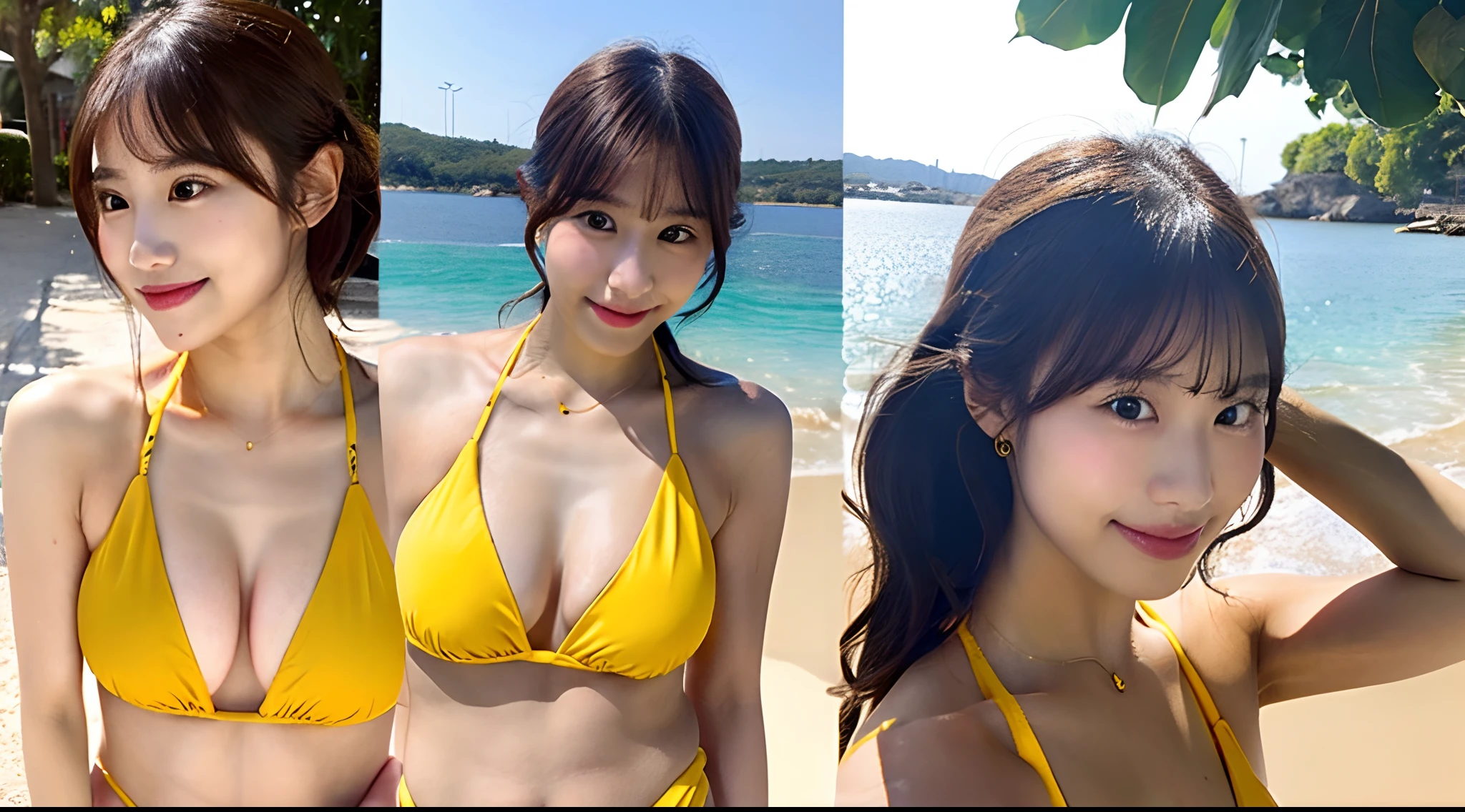 Beautiful woman in golden bikini 18 years old