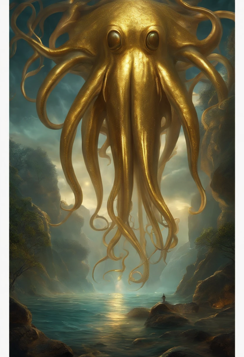 Giant squid made of gold in the glittering land