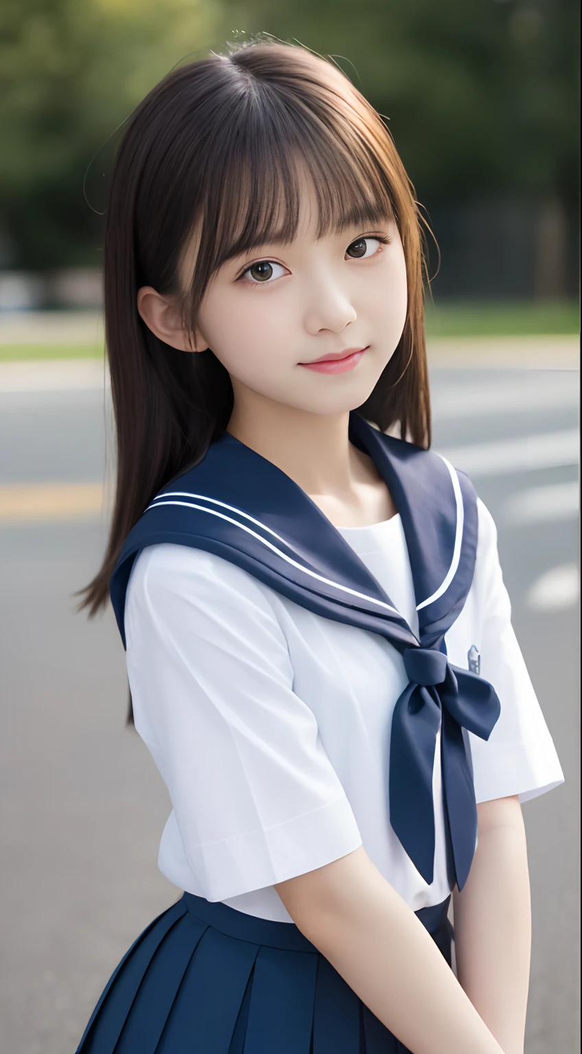 NSFW, 8k RAW photo, （（Sailor School Uniform））top-quality, ​masterpiece,kawaii faces、dual、 A smile、kawaii faces、超A high resolution, film grains, filmg, 1girl in, looking at the viewers, natural skin textures, realistic eyes and face details, Perfect tooth alignment、Perfect eyes and perfect mouth、 bangss, School swim wear、cparted lips, s lips,Wet in the rain、Clothes are disheveled、full body Esbian