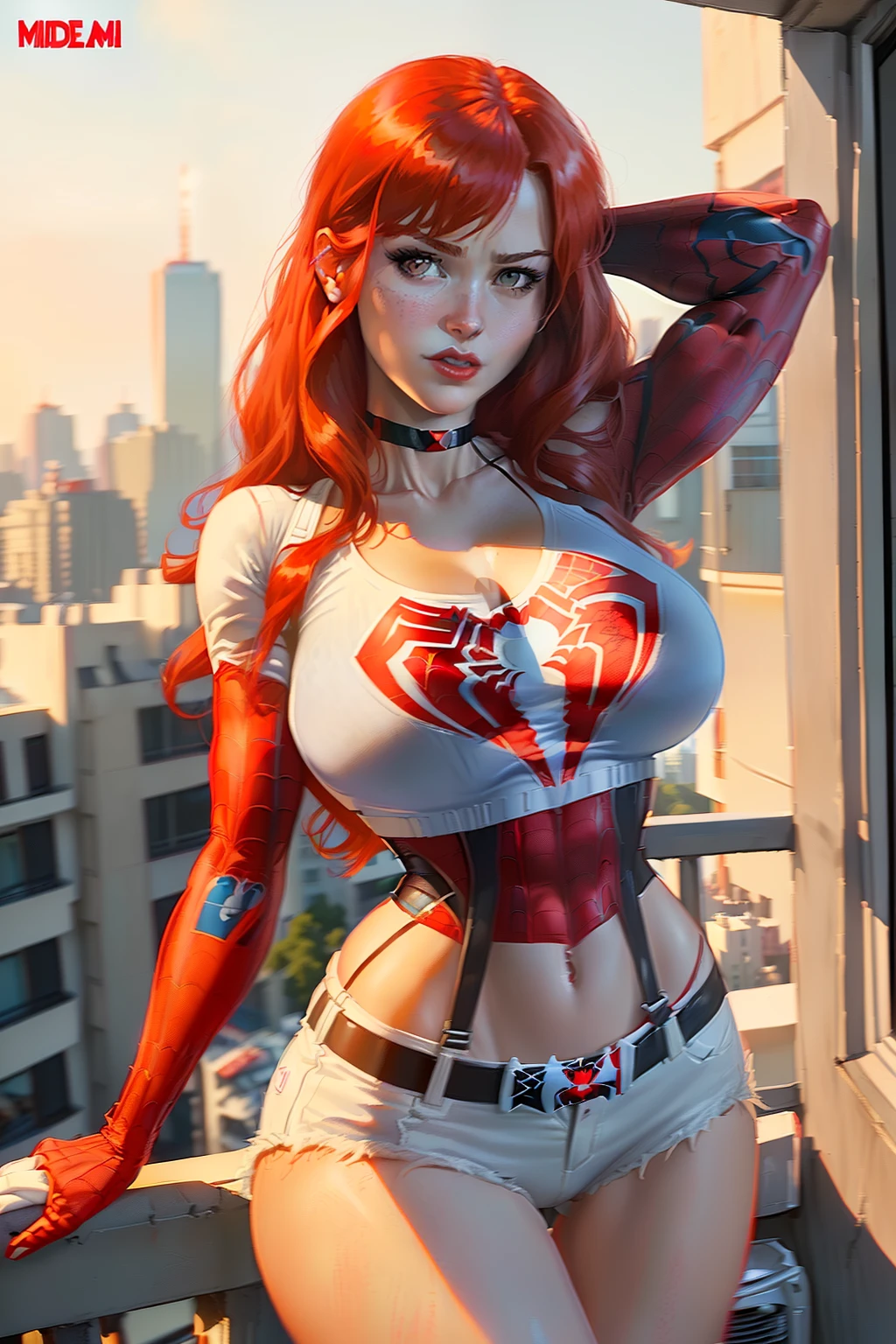 low angle photo of a gorgeous 35 year old woman, blue eyes, healthy, clean skin texture, small, big lips, little noose, sexy, wearing, red lace dress and black corset, (red long hair in ponytail), redhead, ginger hair, insanely detailed eyes, small perky breasts(perky breasts), perky, 2/3 body crop, 8 mm art lens, f 1. 1, sharp focus, 8 k high definition, insanely detailed, photo realistic, big shoulder, long neck, long lash, full lips, big lower lip, pink lips, firm breast, firm pushup, push up, firm chest, posing outside in the sunset