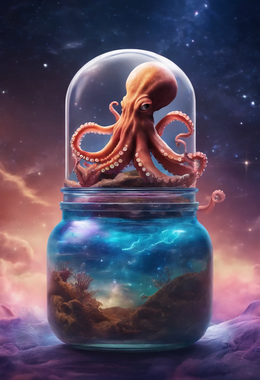 milky way environment, capricious, A small octopus in a magical dream jar, 8K, Vivid, Super Detalis | | | | | | |, colored lighting, Surreal photography, sportrait