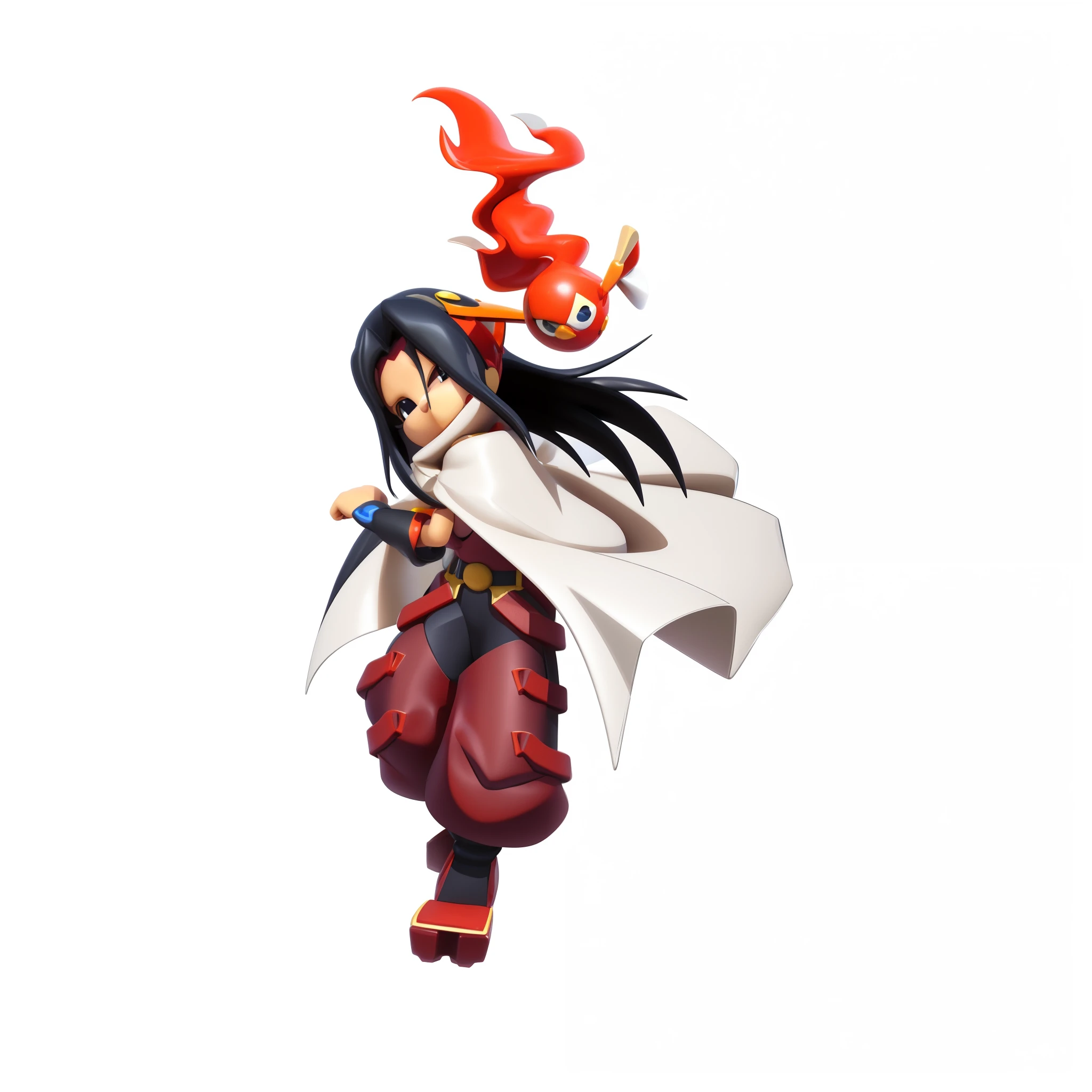 Anime characters with red and white capes and black and white capes, guilty gear art direction, guilty gear, guilty gear art style, official character art, Tanjiro Kamado, Anime figure, Character artwork, Official artwork，Cartoon Cute, tchibi, offcial art, Super, Popmart style, Masterpiece, best qualtiy, 3D model, Photorealsitic, rich details​, HD render mixer, claymaterial, White background