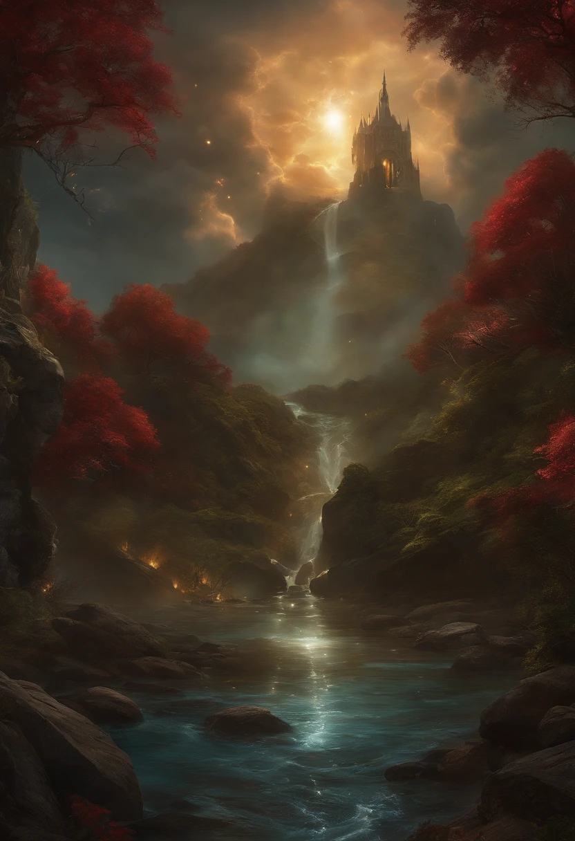 Magic the gathering, Dimir, vermelho e preto, estranho, assustador, Pesadelo, cores muito brilhantes, light particles, com luz brilhante, Arte do papel de parede, Papel de parede UHD