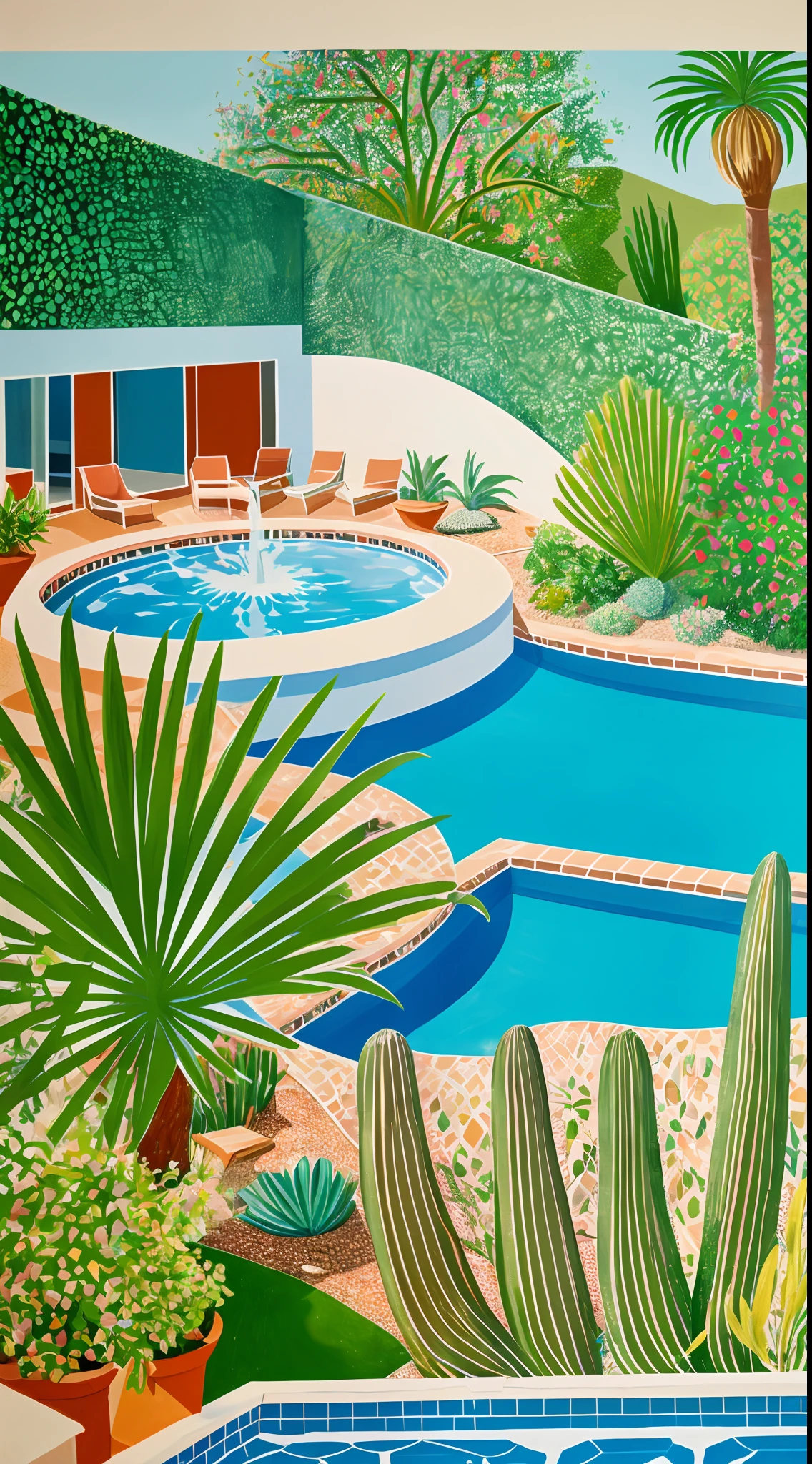 Like a David Hockney, ((A Bigger Splash))," 1967, "Garden," a view of the artist's Los Angeles home, --auto --s2