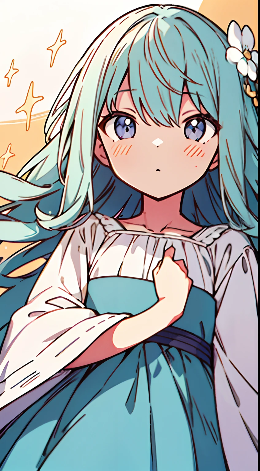 masutepiece, Best Quality,Illustration, Wallpaper, ultra -detail, Absurd beauty, 1beautiful girl、Big eyes with sparkly、Hair fluttering in the wind、:O、Smaller head、miscievous smile、Angle looking up from below、Angle from which you can see the whole body