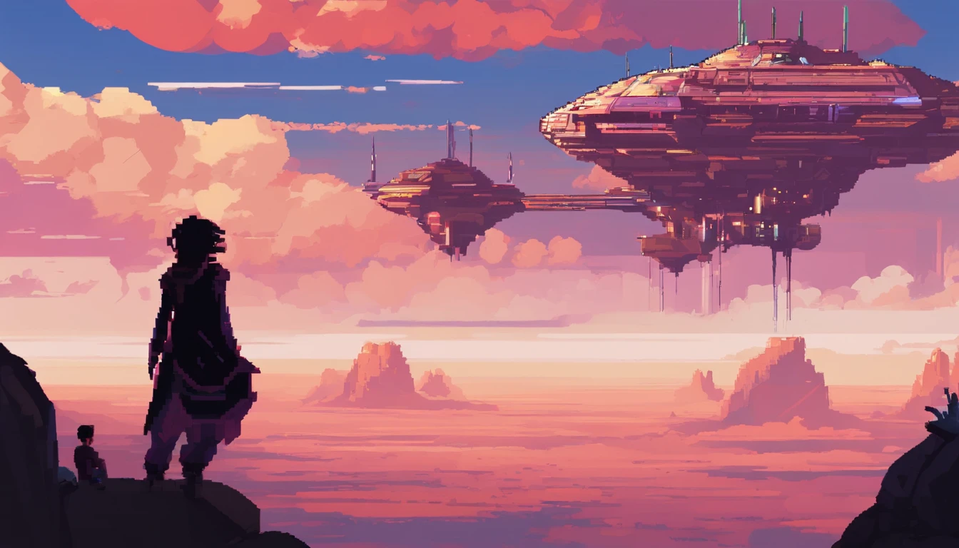 A couple Fighter Spaceship flying over a silhouette of a father and daughter from Vietnam who are standing on a mountain with the wind blowing the daughters hair and the fathers jacket, concept art wallpaper 4k, sci-fi fantasy wallpaper, sci fi artwork, detailed sci-fi art, beautiful sci fi art, spaceships in the cloudy sky, concept art artwork masterpiece, concept art 4k, concept art 4 k, sci fi concept art, mystical sci-fi concept art