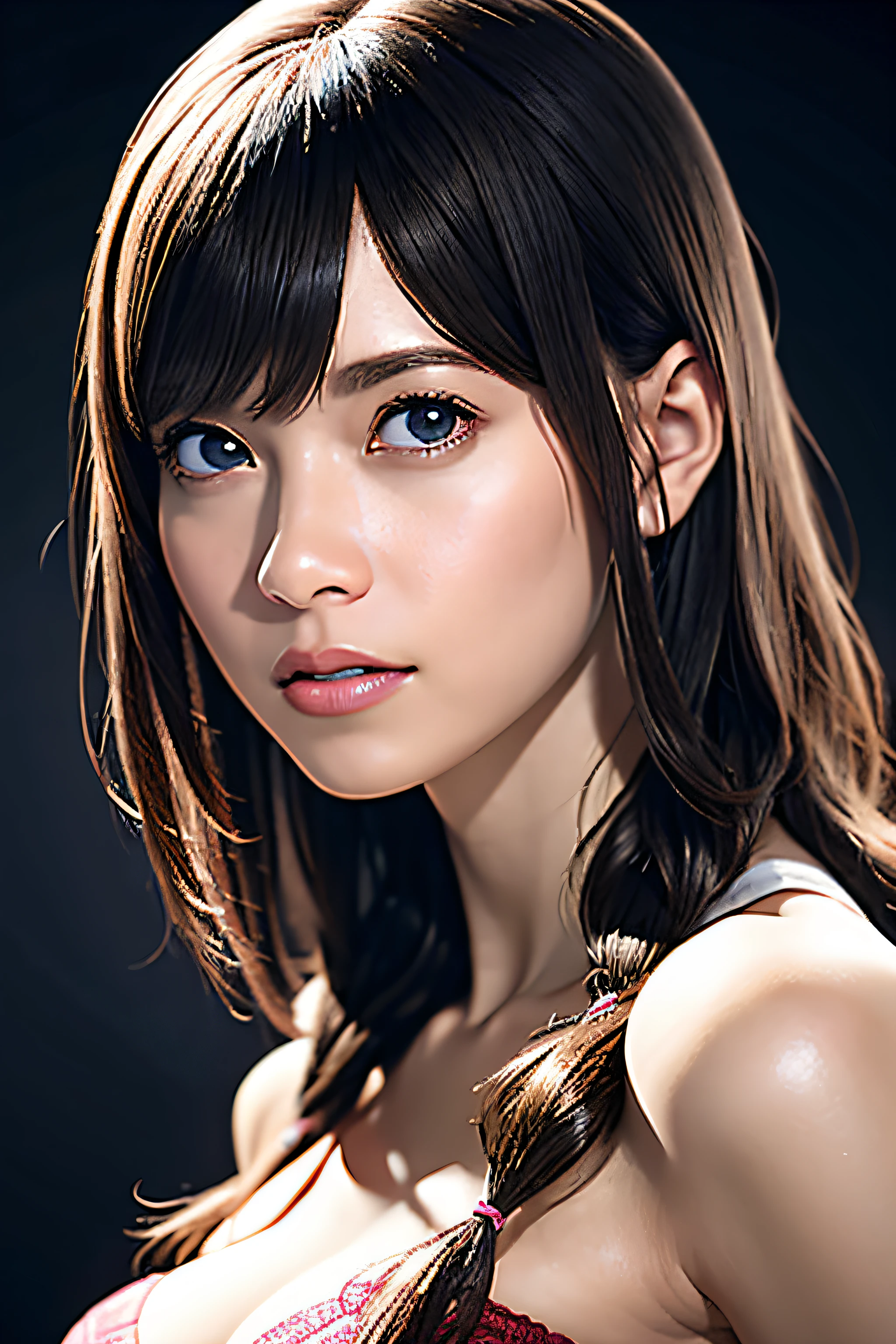 Ultra-detailed complex 3D rendering of face, (Colossal: 8.8), (master part, Qualidade Superior, octane rendering,), Glamour Shots Imagem de Corpo Inteiro, Muito bonito elfo jovem, clivagem, (Very detailed skin: 1.2), (exposure: 1.1), louro, mulher bonita ficando nua. (Vestindo uma camisa aberta de seda branca: 1.5.) 40k, ((Seios muito macios)), ((conspicuous large pink areola)). Mulher branca bonita com pele negra com seios macios cheios e pele negra de bunda grande, One, long braided hair, seios grandes, Dynamic angle, mystical expression, foto ultrarrealista, (((retrato)))), bare feet, futuristic city background, facial muscles, coroa de ouro detalhada e bonita, no estilo da Marvel Comics, ArtStation Trends, Clear focus, studio photography, detalhes intrincados, altamente detalhado, olhos azuis detalhados, altamente detalhado, foco nítido, digital render, profissional, Abs, fundo cinza escuro,