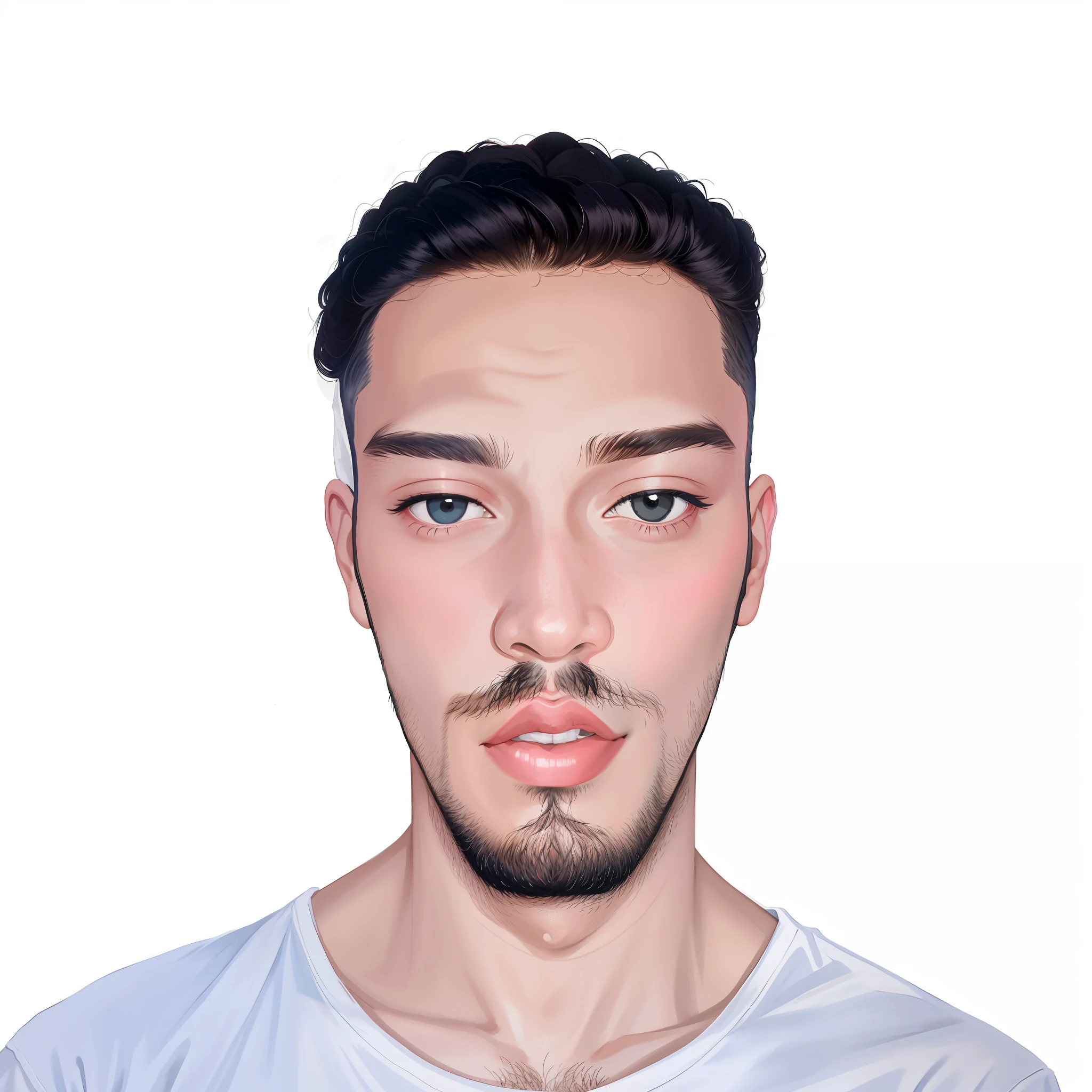 arafed man with a beard and a white shirt looking at the camera, Streamer do Twitch / Jogador Ludwig, Riyahd Cassiem, foto de perfil headshot, imagem frontal, taken in the early 2020s, na frente de um fundo preto, imagem de qualidade muito baixa, imagem profissional, halfbody headshot, rosto detalhado preciso, foto de perfil profissional