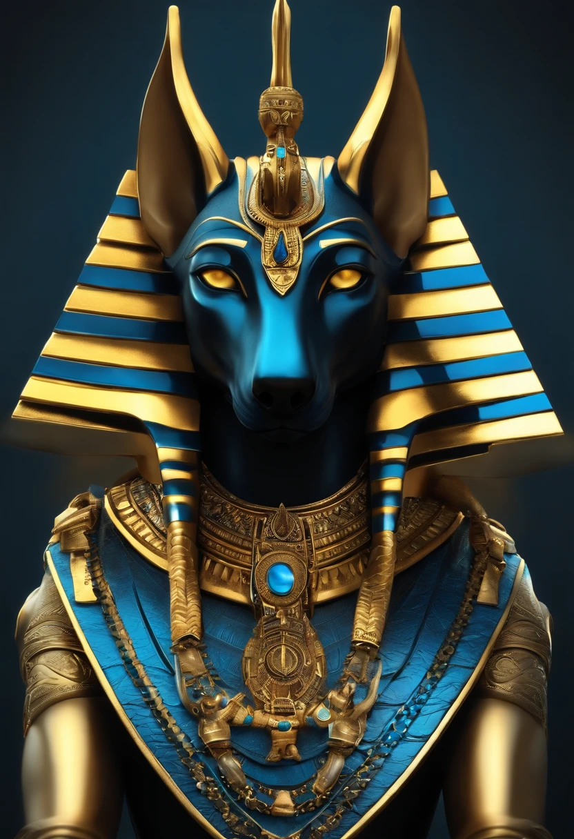 imagem de anubis, precisa ser realista com as cores, preta dourado e azul