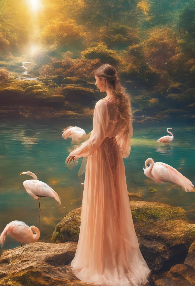 Show a scene from future education, Con aulas virtuales, Mentores inteligentes, y el potencial para el aprendizaje interestelar. 8kUltra HD Image Girl Looking at a River, fantasma de un familiar,Farewell to life and death in a dream