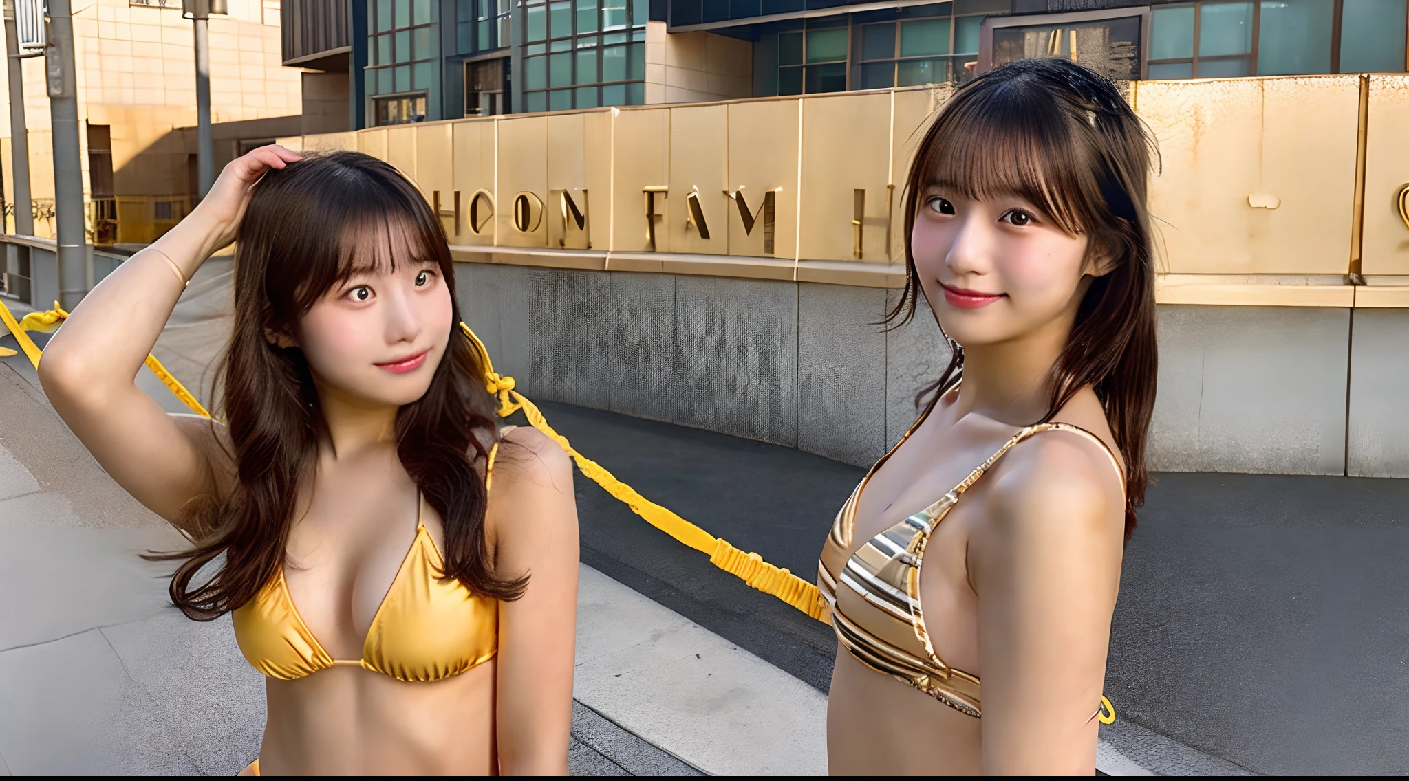 18-year-old high school girl in golden bikini(F-cup)