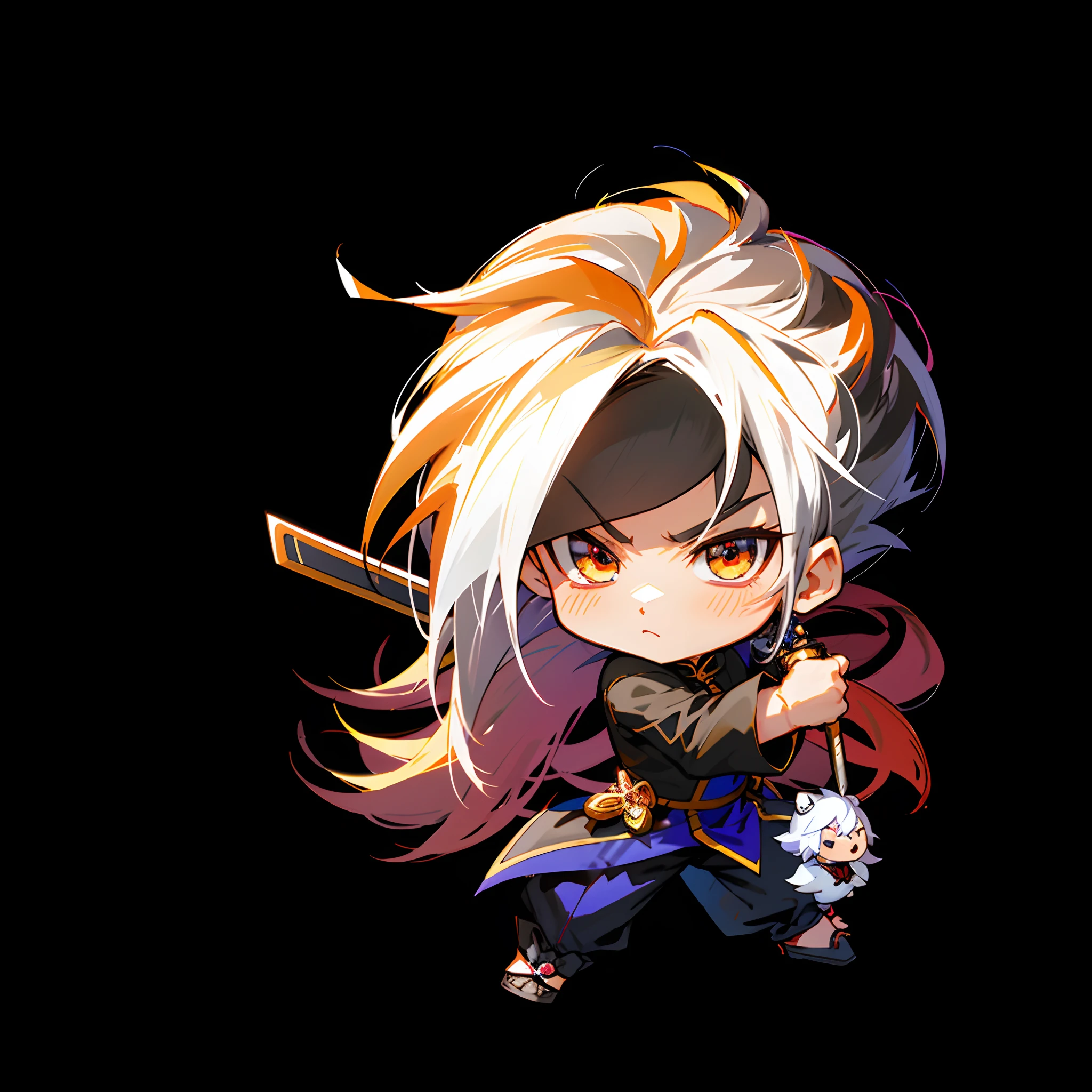 Anime boys,wild spiky black saiyan hair,With a sword,Hero 2D fanart art, character art of maple story, China-style, advanced digital chibi art, Chibi Art, style as nendoroid, MapleStory, anime chibi, chibi anime