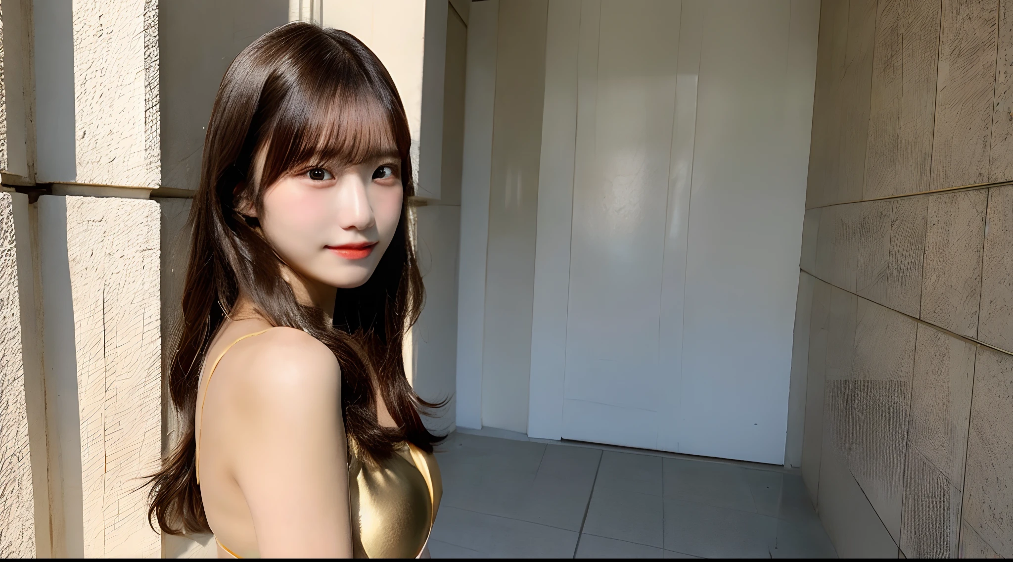 18-year-old high school girl in golden swimsuit(E-cup)