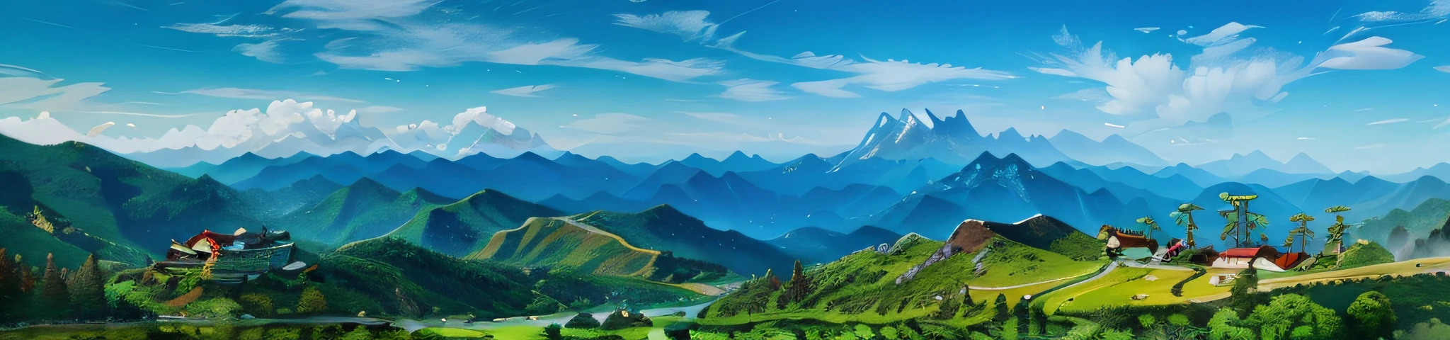 There are roads through the mountains and blue sky,Beautiful scenery, sichuan, mountainous terrain, beautiful mountains behind, mountain water,