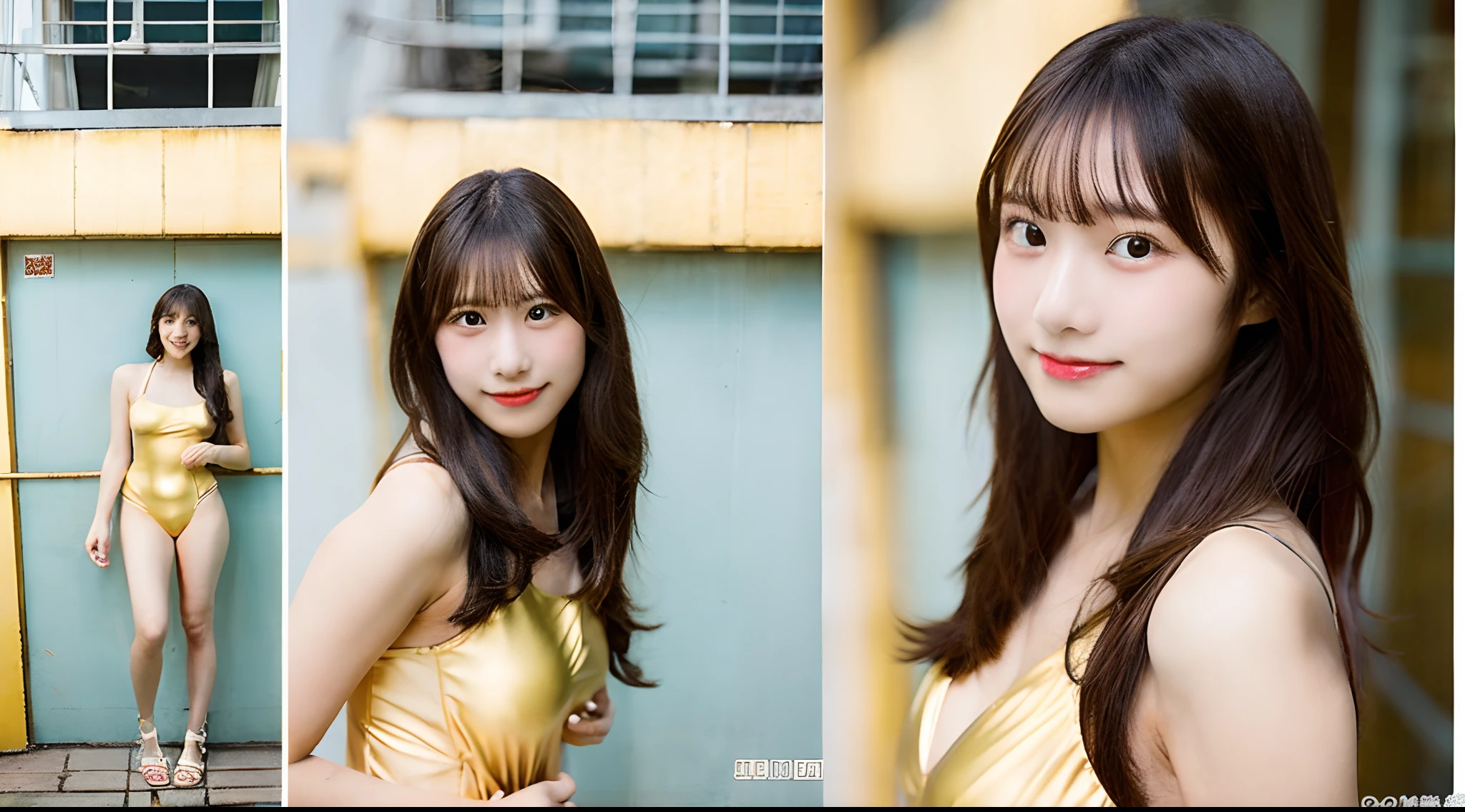 18-year-old high school girl in golden swimsuit(E-cup)