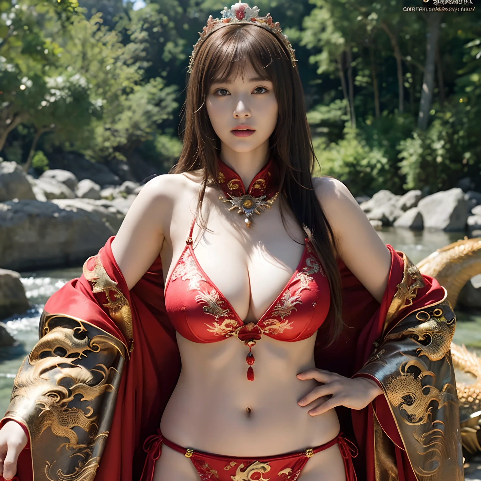 (Fight fiercely with dragons)、top-quality、masterpiece、超A high resolution、(White Dragon Armor)、(((Colossal tits))),dragon armor、(Wearing a beautiful crown made of jewels),(Photorealsitic:1.4)、Raw photo、1人、Golden hair、glowy skin、(((Chinese Dragon)))、(Gorgeous Jewelry Necklaces)、(Mystical expression)、(Full Body Angle)、(Fight big dragons)、With a beautiful knife、(Pink Metal Bikini)、(beautiful forest background)、Precipitous cliffs、(Castle background)、((super realistic details))、portlate、globalillumination、(sexypose)、Shadow、octan render、(One-Eyed Scouter)、8K、ultrasharp、Colossal tits、Raw skin is exposed in cleavage、metals、Details of complex ornaments、Japan details、highly intricate detail、Realistic light、CGSoation Trends、Blue eyes、radiant eyes、Facing the camera、Precipitous cliffs、Toostock、(Full Body Angle)、(veils)、(((Heavy Big))),