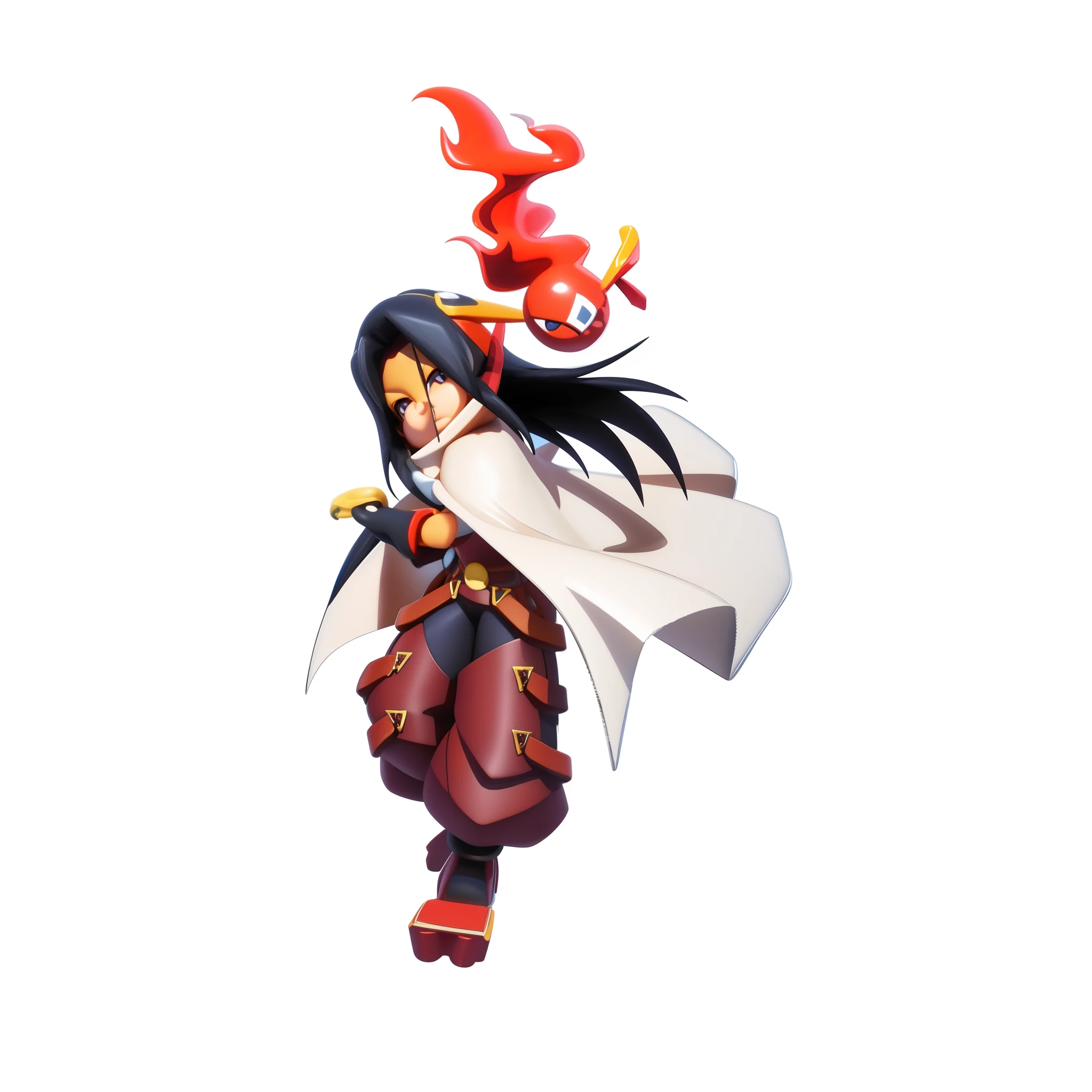 Anime characters with red and white capes and black and white capes, guilty gear art direction, guilty gear, guilty gear art style, official character art, Tanjiro Kamado, Anime figure, Character artwork, Official artwork,Cartoon Cute, tchibi, offcial art, Super, Popmart style, Masterpiece, best qualtiy, 3D model, Photorealsitic, rich details, HD render mixer, claymaterial, White background