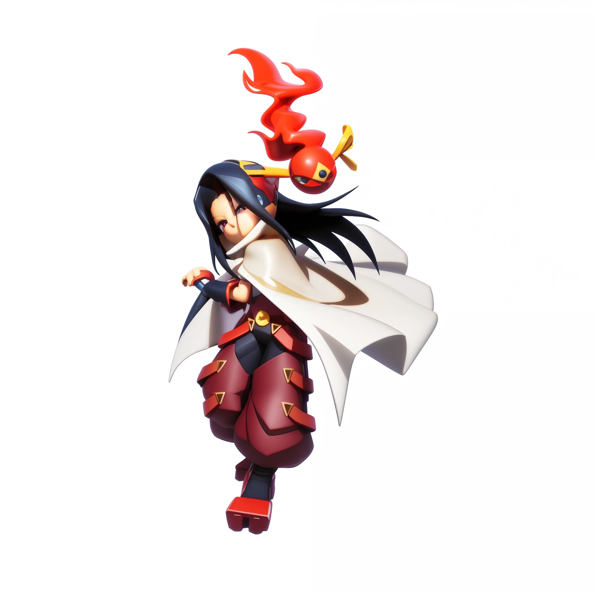Anime characters with red and white capes and black and white capes, guilty gear art direction, guilty gear, guilty gear art style, official character art, Tanjiro Kamado, Anime figure, Character artwork, Official artwork,Cartoon Cute, tchibi, offcial art, Super, Popmart style, Masterpiece, best qualtiy, 3D model, Photorealsitic, rich details, HD render mixer, claymaterial, White background