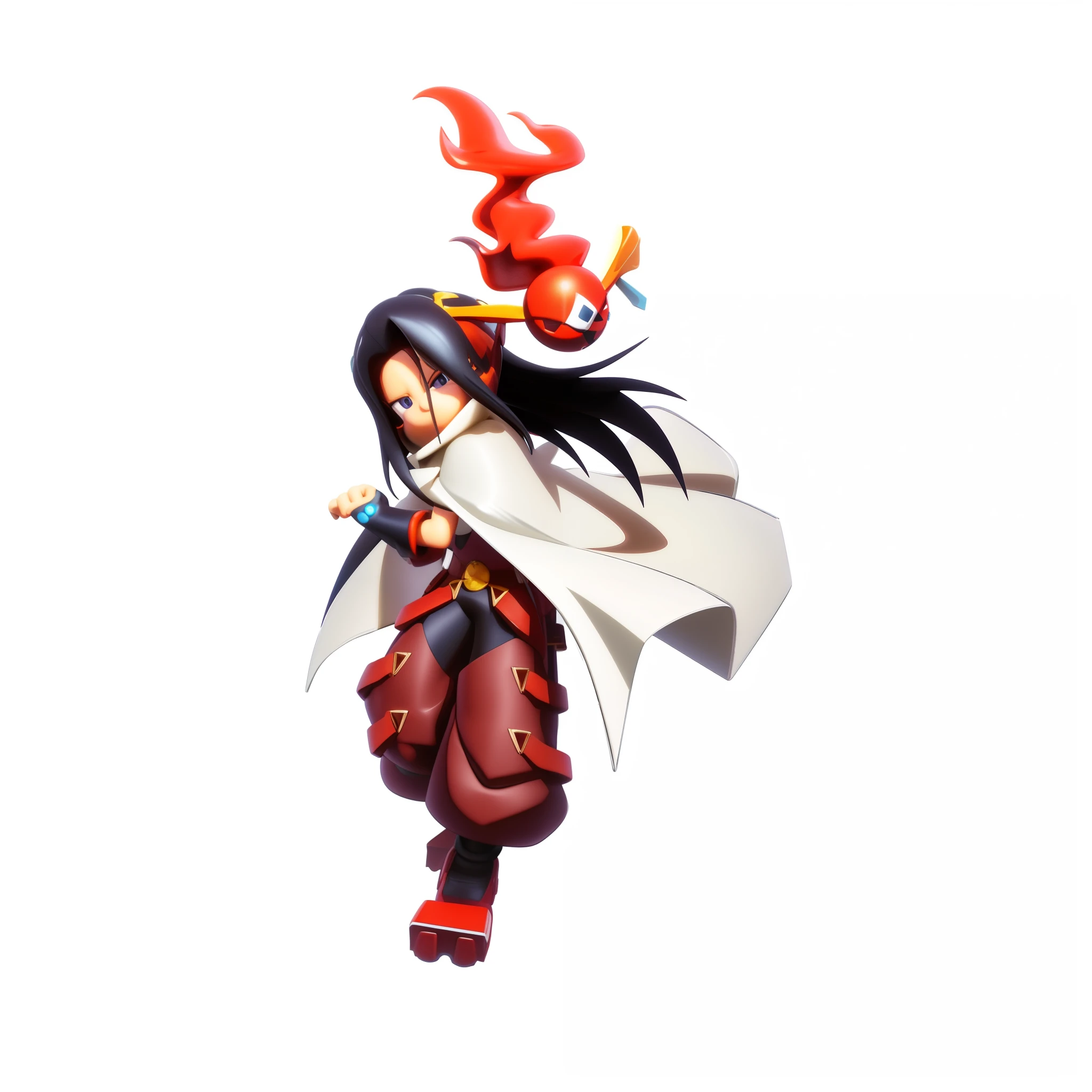 Anime characters with red and white capes and black and white capes, guilty gear art direction, guilty gear, guilty gear art style, official character art, Tanjiro Kamado, Anime figure, Character artwork, Official artwork，Cartoon Cute, tchibi, offcial art, Super, Popmart style, Masterpiece, best qualtiy, 3D model, Photorealsitic, rich details​, HD render mixer, claymaterial, White background