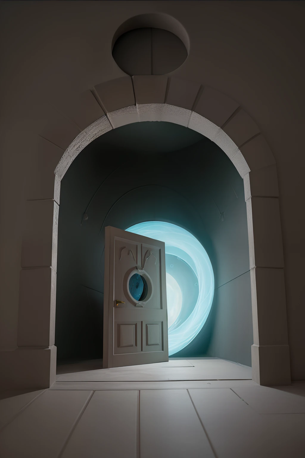 The light revealed a door that could be a magic portal, ou buraco negro , dentro de uma gruta escura