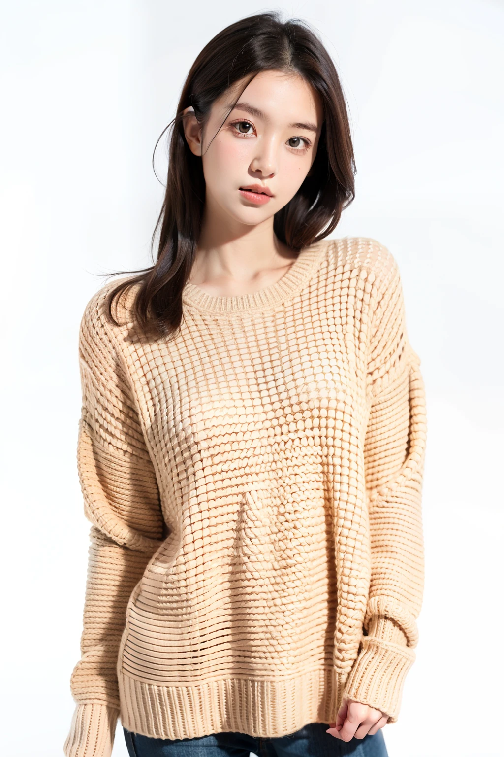 1girll,Sweater,White background,