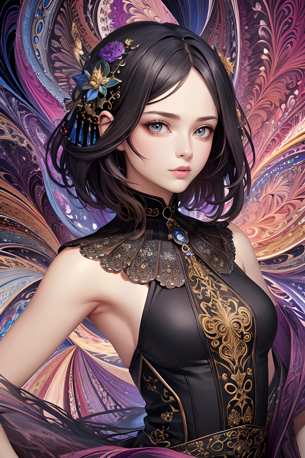 (masterpiece, top quality, best quality, official art, beautiful and aesthetic:1.2), (1girl), extreme detailed,(fractal art:1.3),colorful,highest detailed