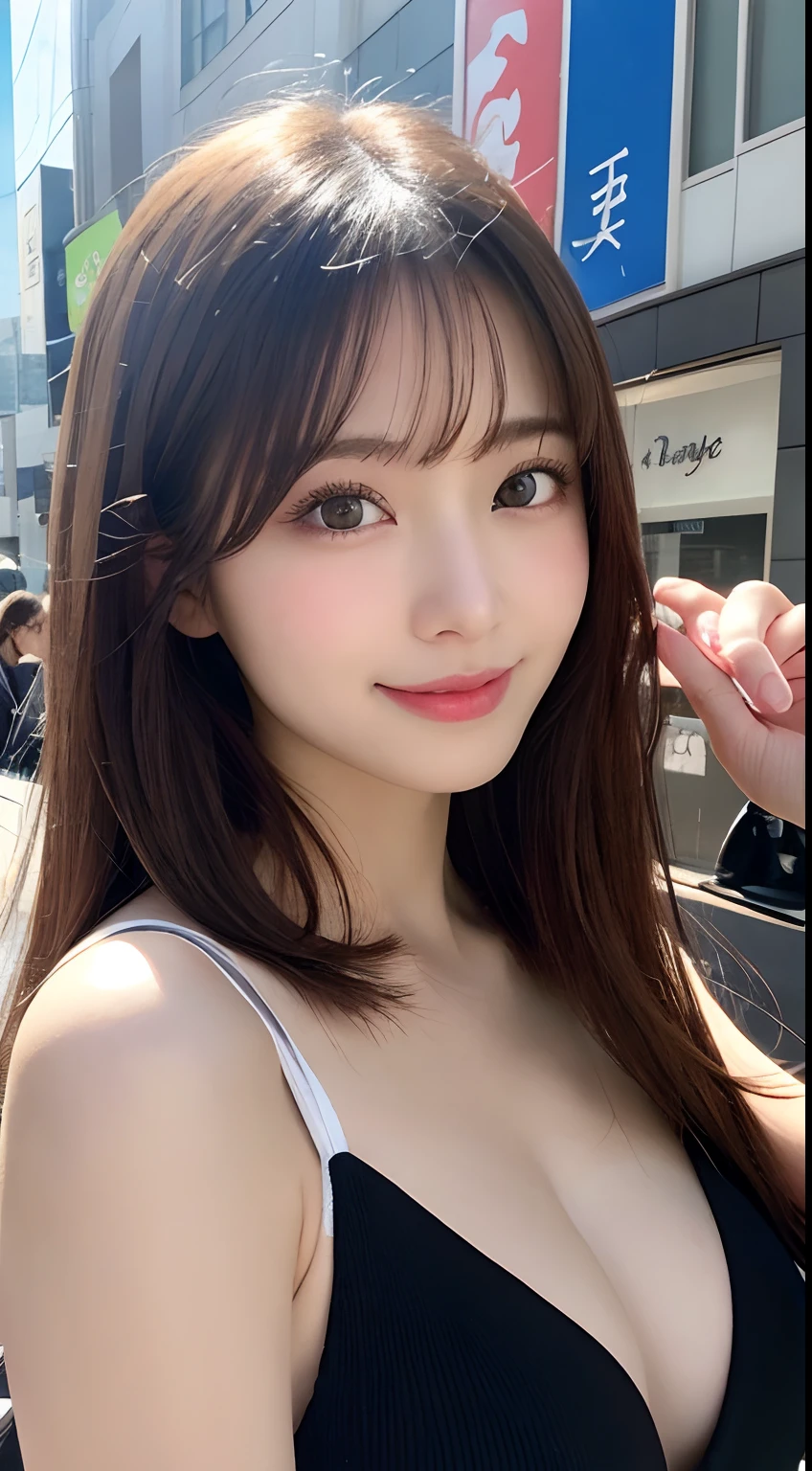 masutepiece, Best quality, illustration, Ultra-detailed, finedetail, A high resolution, 8K wallpaper, Perfect dynamic composition, Beautiful detailed eyes, Women's Summer,Medium hair,Small breasts with natural color lips, Bold sexy pose,Smile,Harajuku、20 years girl、Cute、Look at the sexy shots of the lens