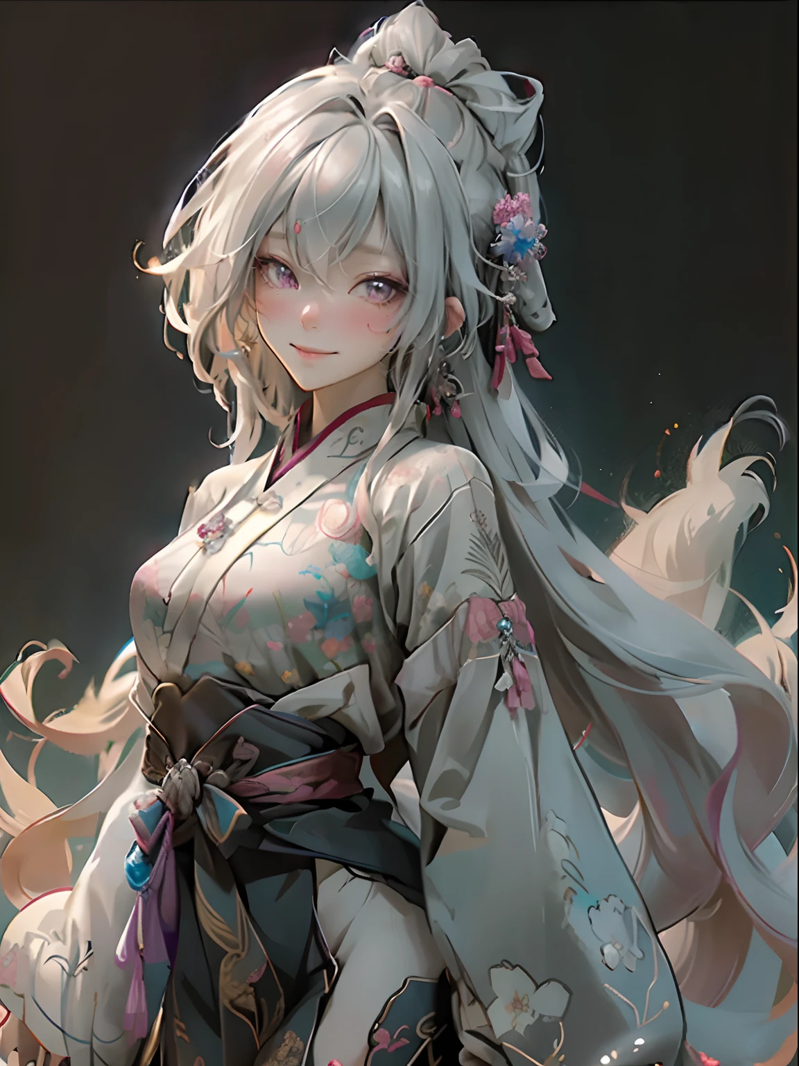 Anime girl with long white hair and a white dress - SeaArt AI