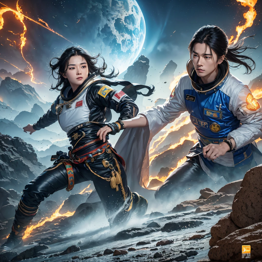 ((ultra real detailed.The astronaut) (Masterpiece, Top quality, Best quality, offcial art, Beauty and aesthetics: 1.2), Very detailed, Colorful, Most detailed, branches, The astronaut, Fallen leaves, fences, Astronauts fly into the fairy world, Chance encounter with Liu Hanshu, He saw in him his former self, It was decided to take him as an apprentice, Teach him how to protect himself, But because of the Tibetan star map, He established relationships with the Liu family and the Jade Sword Sect, It opens with the death of Liu Hanshu, Qin Yu embarked on the road of confrontation with a strong enemy, Working hard, Make yourself stronger, Stick to your own core path of justice, I also want to protect the people I care about, The three astronaut brothers took off, And embarked on a long journey to find a good brother, Qin Yu, Where are Xiao Hei and Hou Fei(dense fog)Climb the streets(Doomsday Stream)eyes filled with angry,He clenched his fists,Rush up,Deliver a fatal blow to your opponent,full bodyesbian,Full Body Male Mage 32K(Masterpiece Canyon Ultra HD)Long flowing black hair,Campsite size,zydink, The wounded lined up in the streets(Mards)The astronaut(canyons), (Linen future spacesuit), Angry fighting stance, looking at the ground, Batik linen bandana, Chinese python pattern long-sleeved garment, Astronaut Canyon(Abstract propylene splash:1.2), Dark clouds lightning background,Sprinkle with gold dust(realisticlying:1.4),Black color hair,Flour fluttering,rainbow background, A high resolution, the detail, RAW photogr, Sharp Re, Nikon D850 Film Stock Photo by Jefferies Lee 4 Kodak Portra 400 Camera F1.6 shots, Rich colors, ultra-realistic vivid textures, Dramatic lighting, Unreal Engine Art Station Trend, cinestir 800,Flowing black hair,(((Mards)))The wounded lined up in the streets(The astronaut)The astronaut,Movie master real-time image quality