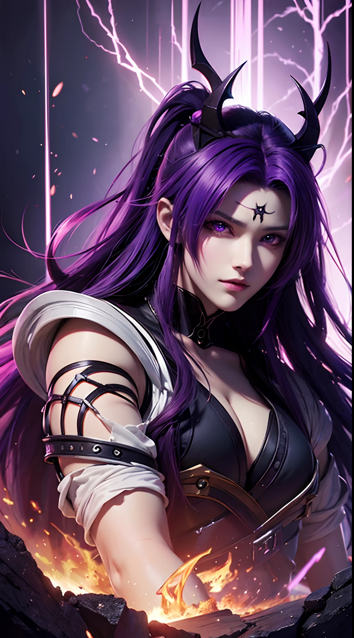 anime character with purple hair and glowing eyes in front of a dark background, handsome guy in demon slayer art, epic fantasy art style, badass anime 8 k, epic fantasy digital art style, detailed digital anime art, human male demon, portrait of hades, epic fantasy art style hd, fierce expression 4k, demon male, extremely detailed artgerm